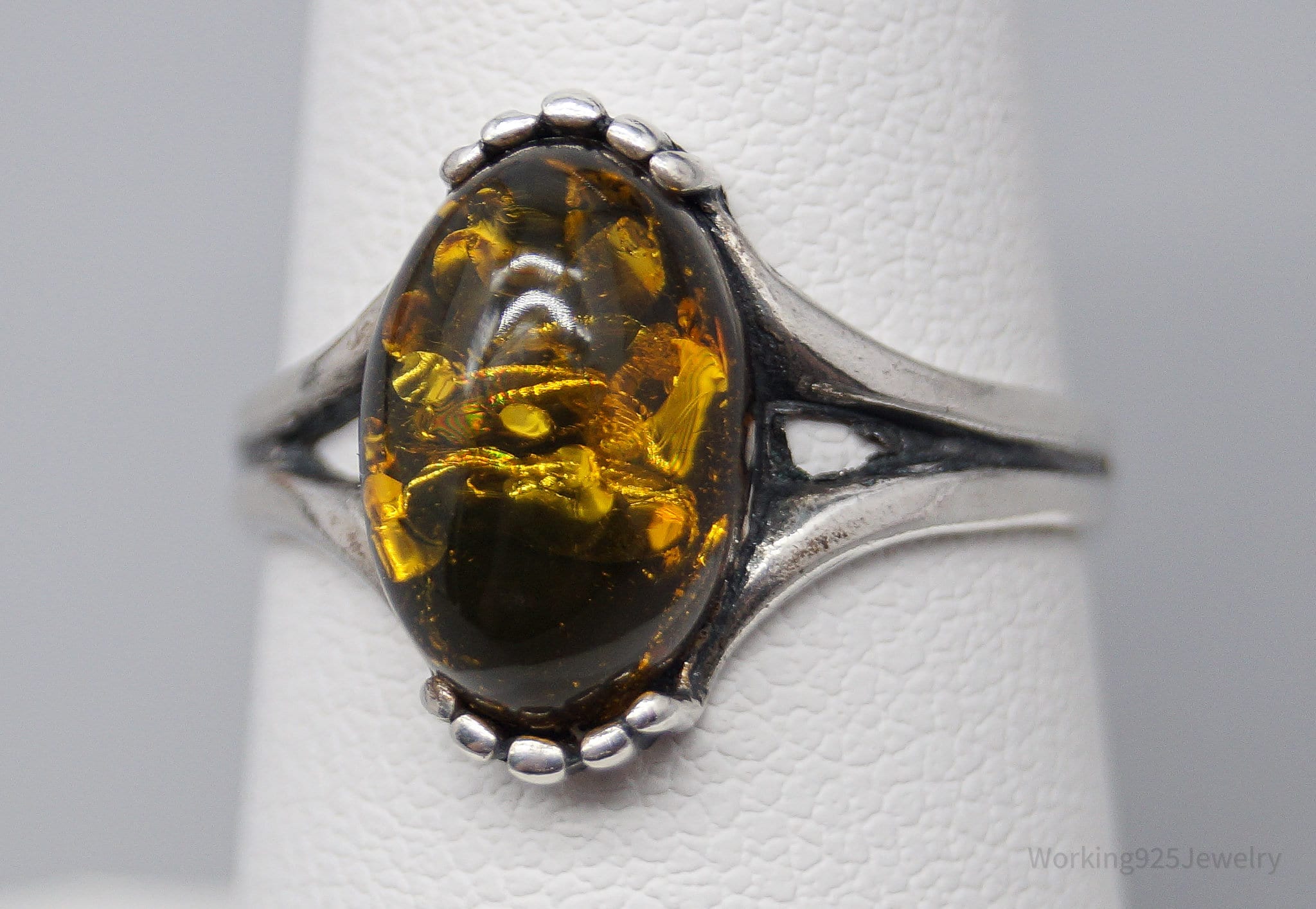 Vintage Amber Sterling Silver Ring - Size 7