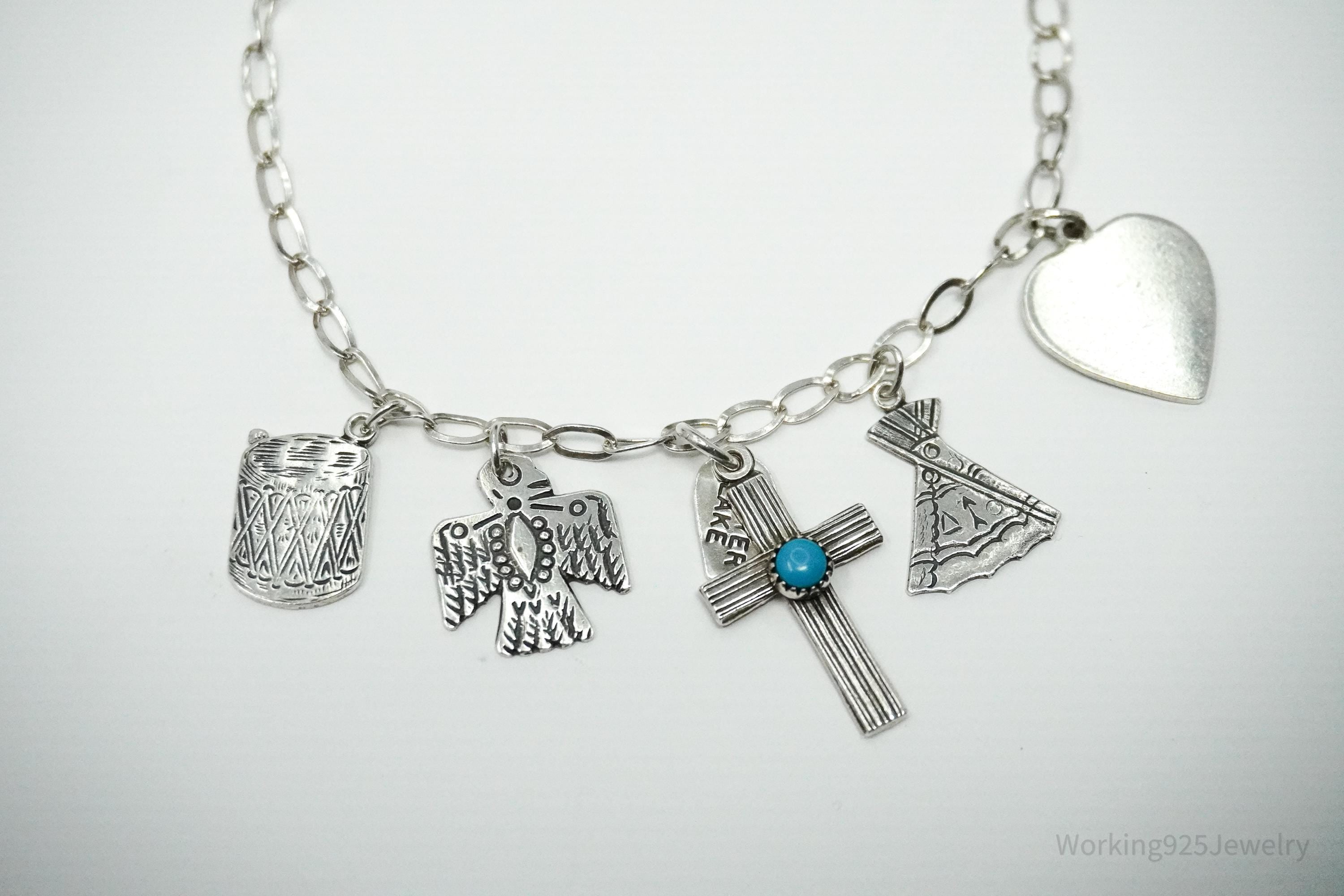 Vintage Southwestern Charms Sterling Silver Bracelet / Anklet 8 3/8"