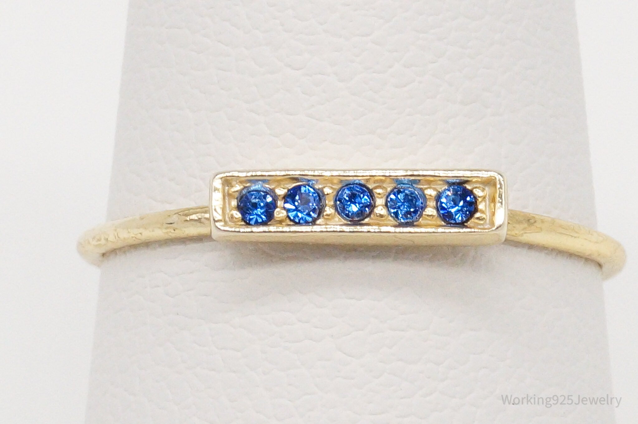 Vintage Blue Crystal Gold Vermeil Sterling Silver Ring - Size 7