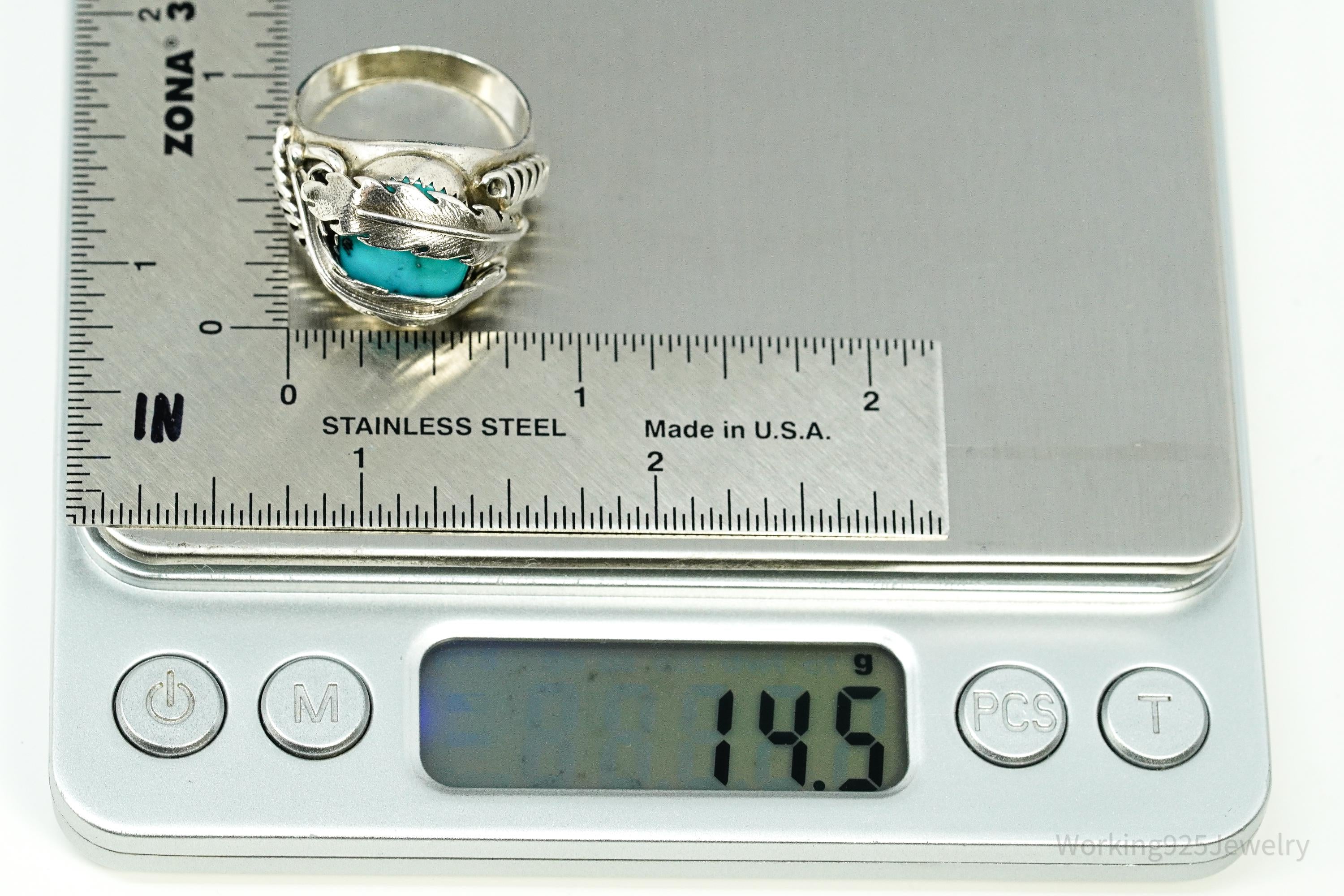 Vintage Native American Turquoise Sterling Silver Ring - Size 10