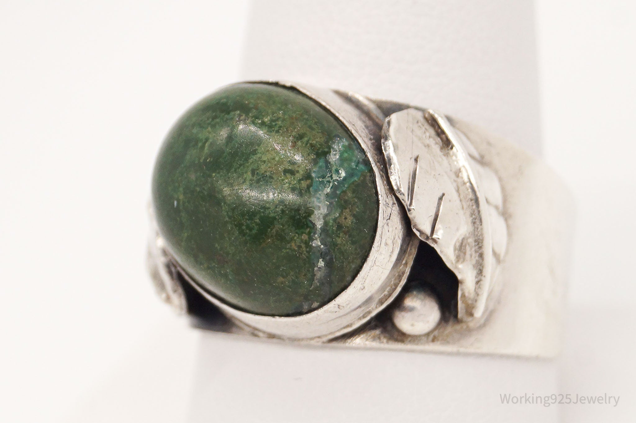 Vintage Native American Green Turquoise Silver Ring - SZ 11