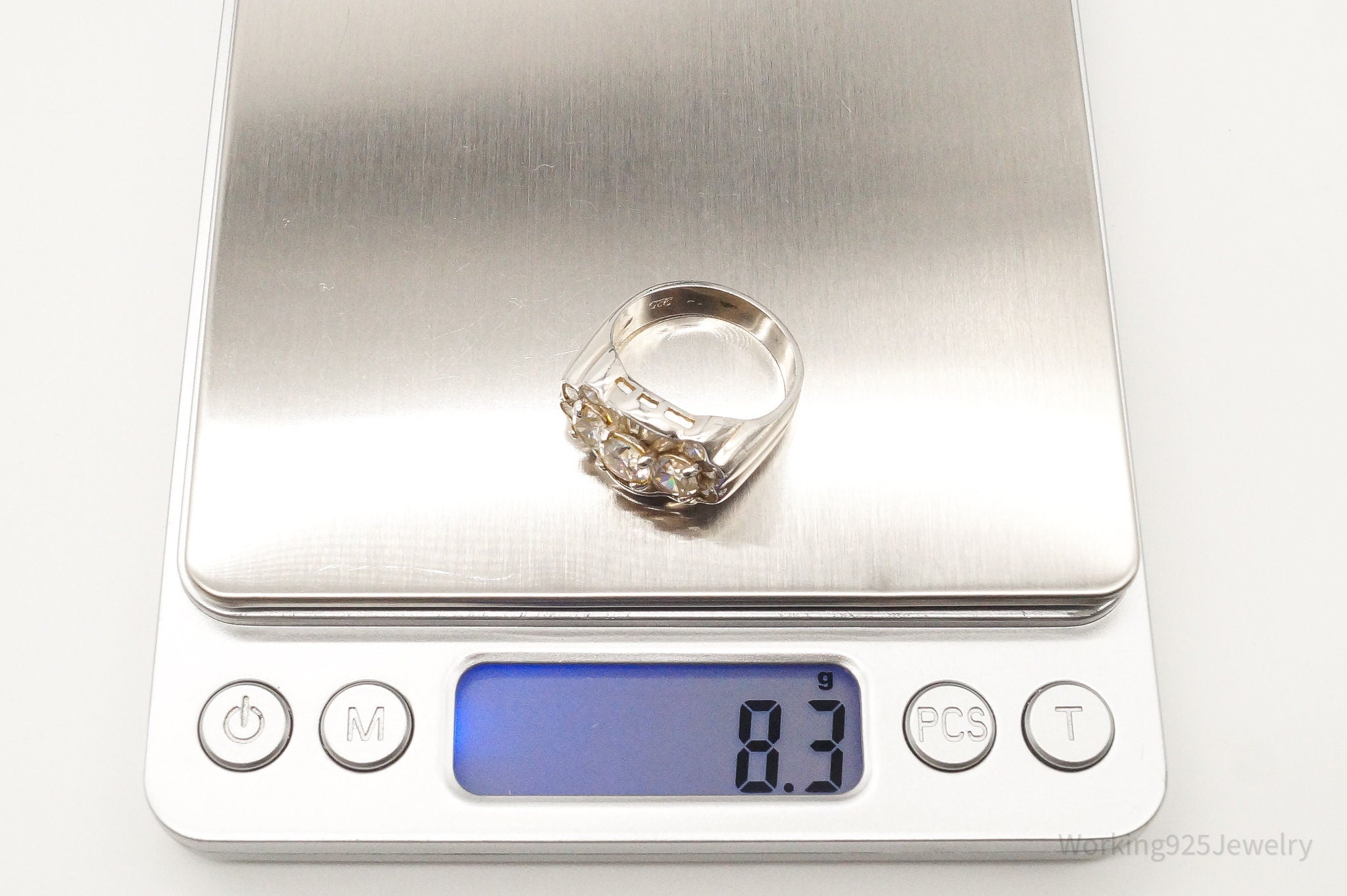 Vintage Cubic Zirconia Sterling Silver Statement Ring - Size 9.25