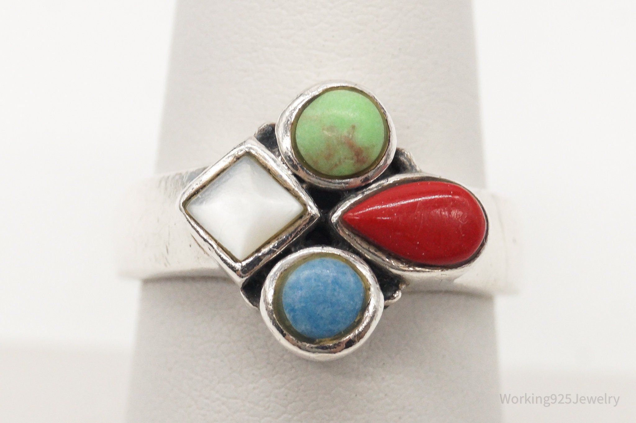 Vintage Southwestern Multi Gemstone Sterling Silver Ring - Size 7.75