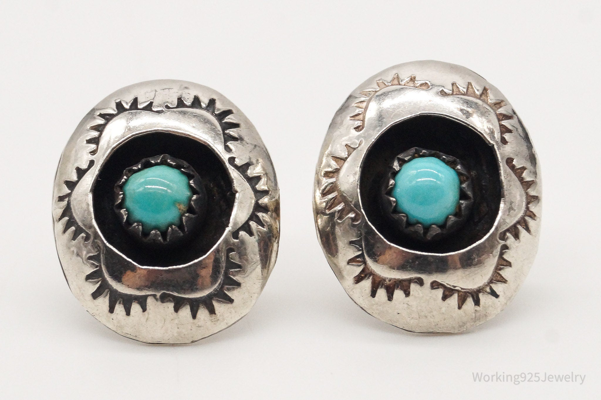 Vintage Native American Turquoise Silver Earrings