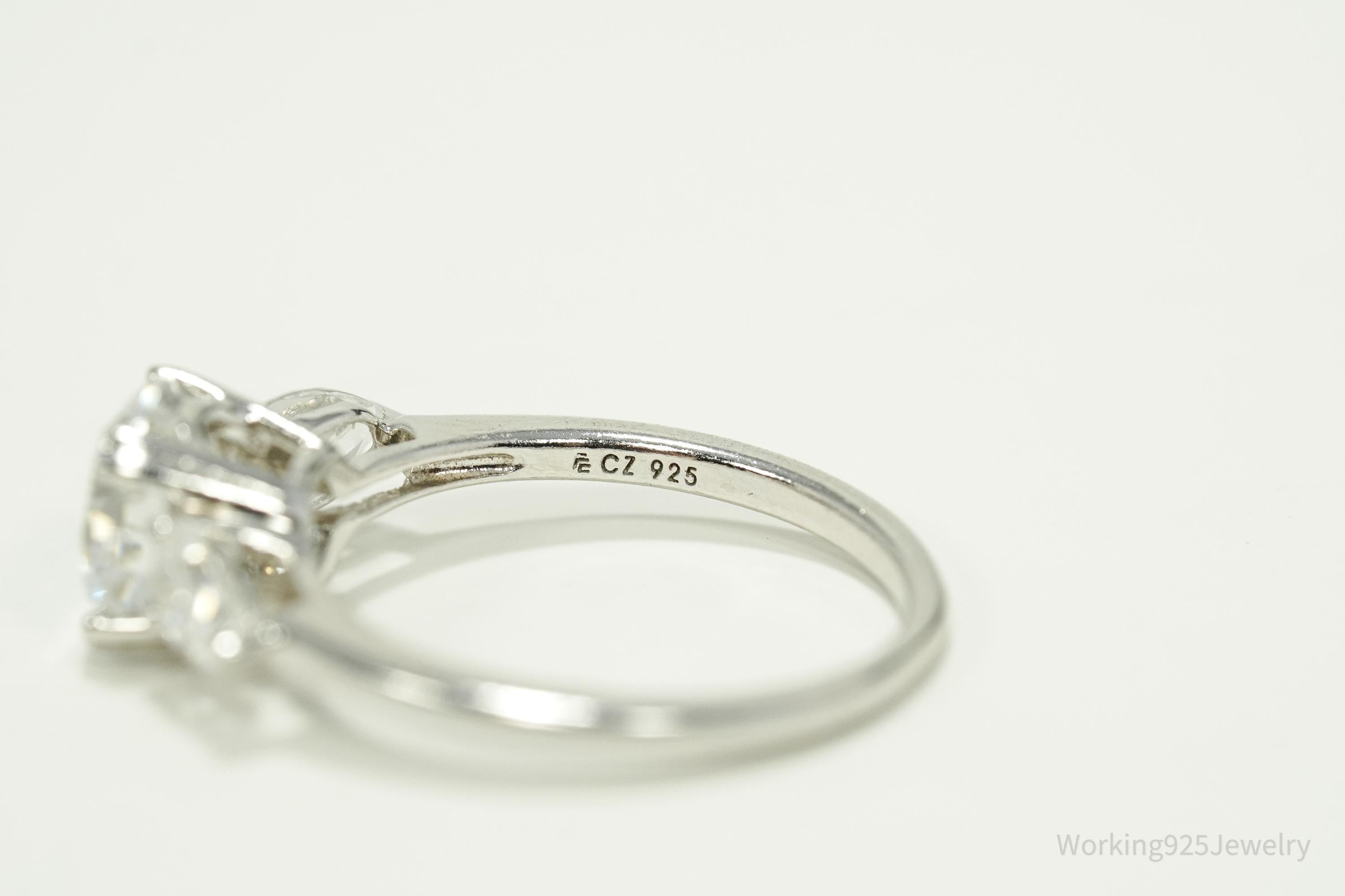 Vintage Cubic Zirconia Platinum Clad Sterling Silver Ring - Size 7.25