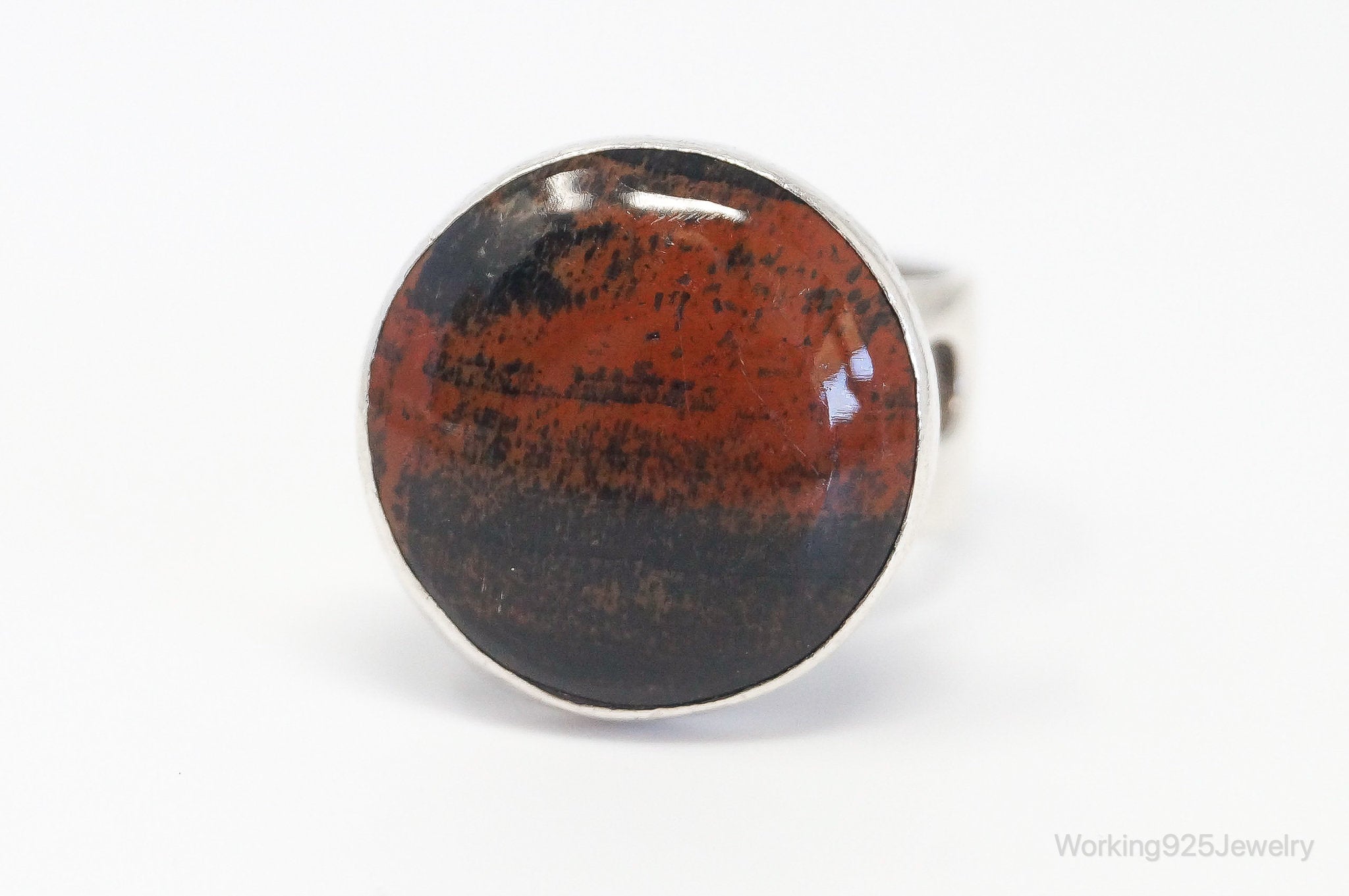 Vintage Red Mahogany Obsidian Modernist Style Sterling Silver Ring Size 5.75