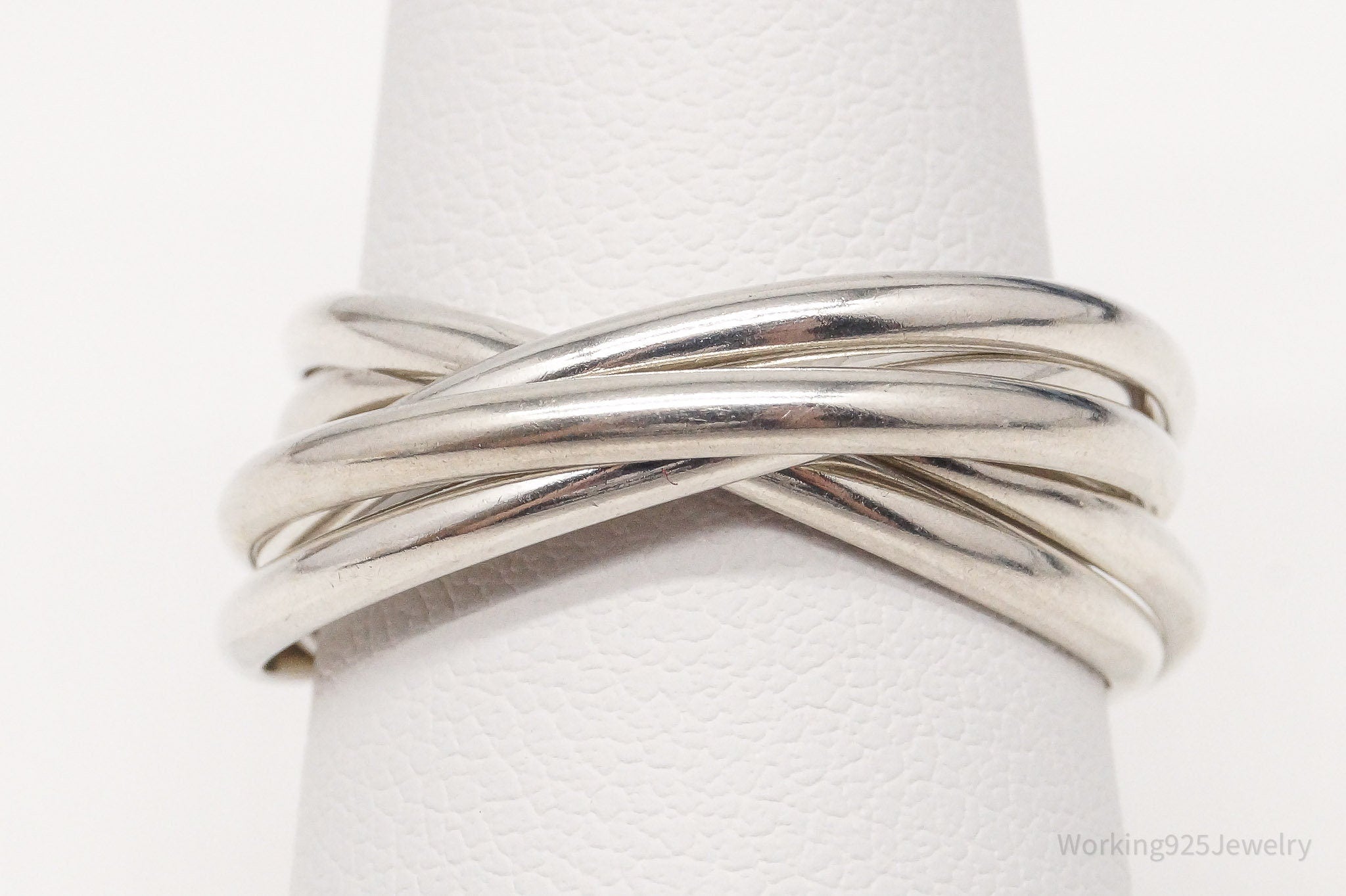 Vintage Intertwined Sleek Modern Sterling Silver Ring - Size 9.25