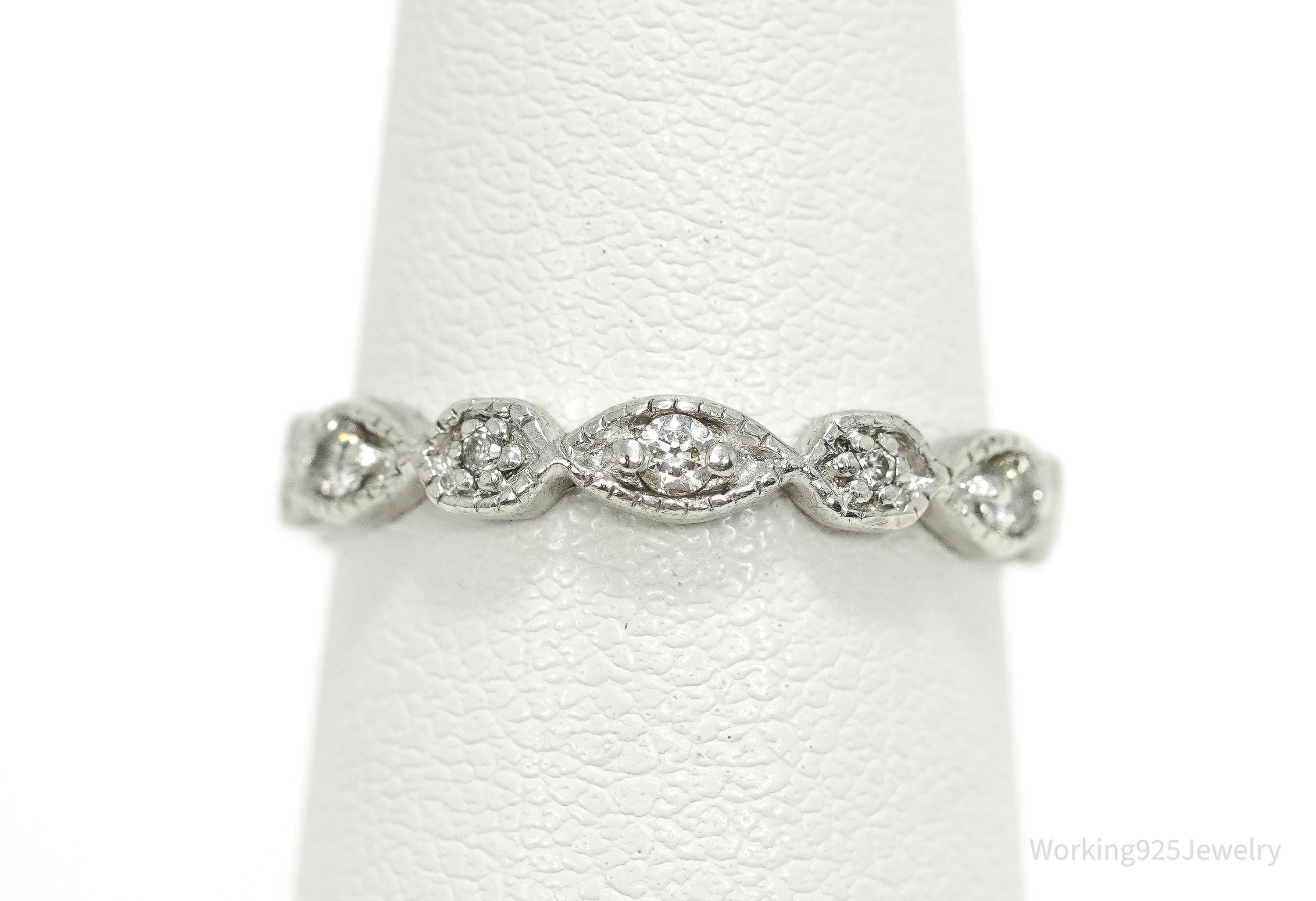 Vintage Cubic Zirconia Sterling Silver Band Ring - Size 6