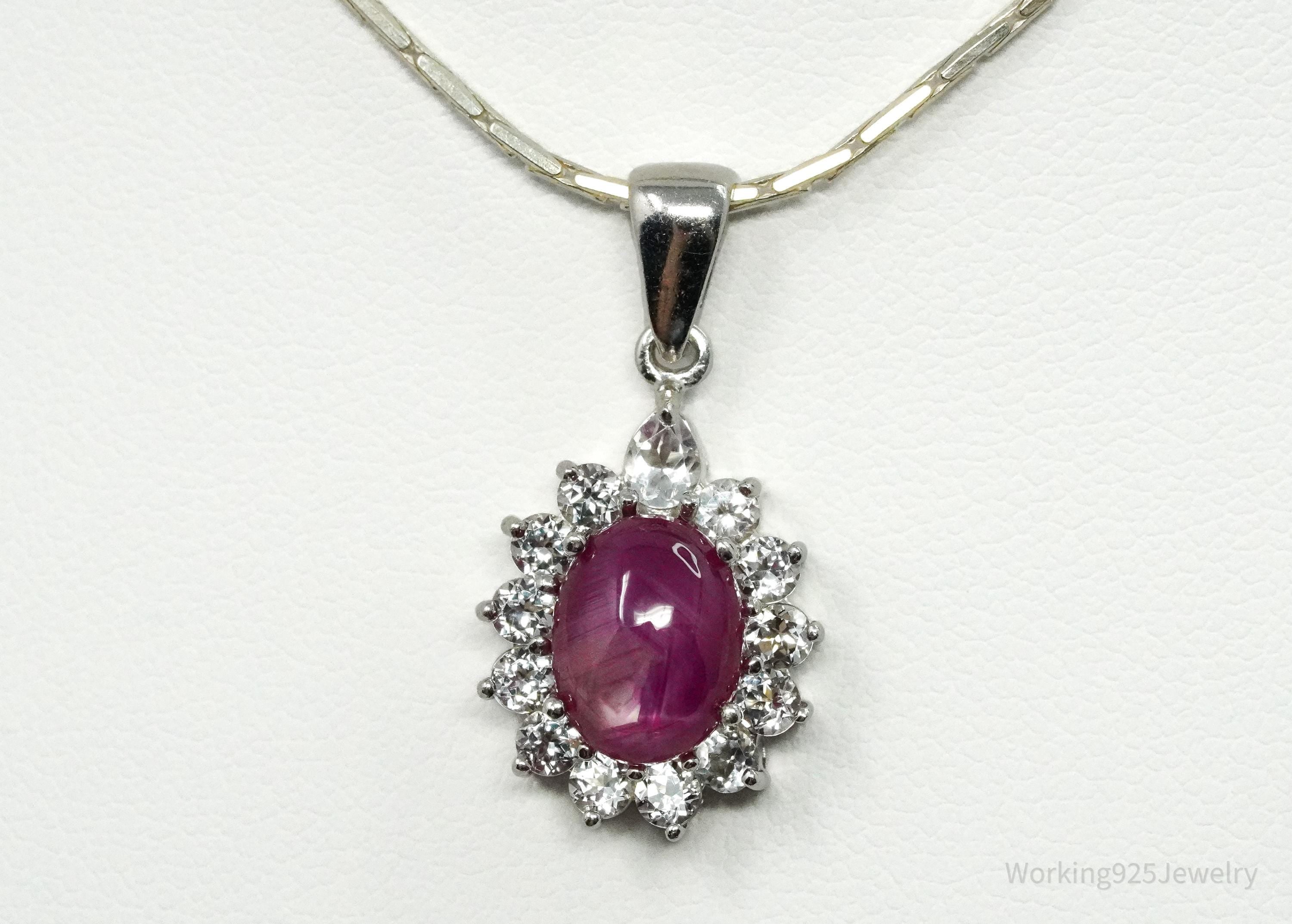 TGGC Ruby & White Sapphire Sterling Silver Necklace 18"