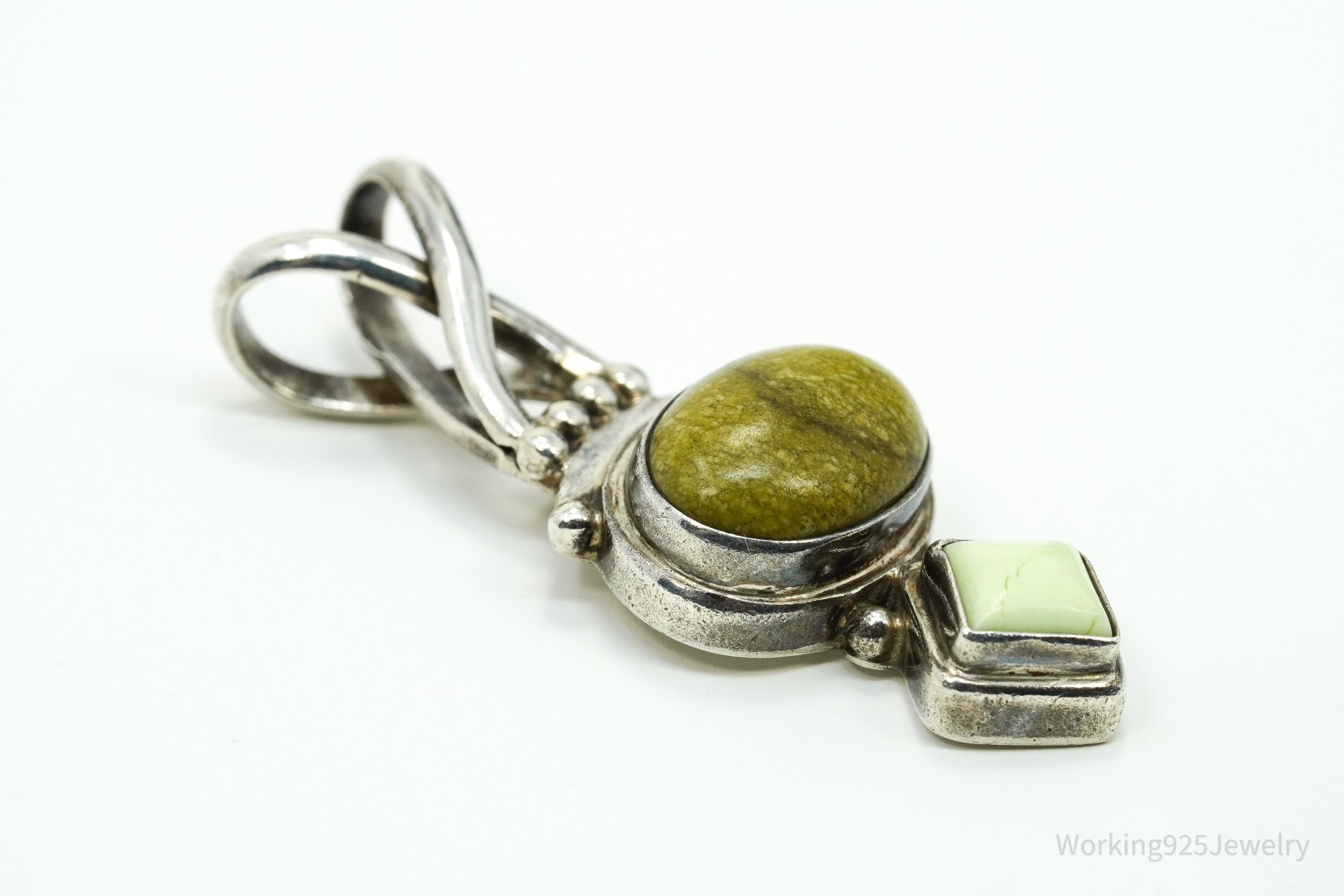 Vintage Bali Designer SARDA Green Stones Sterling Silver Pendant