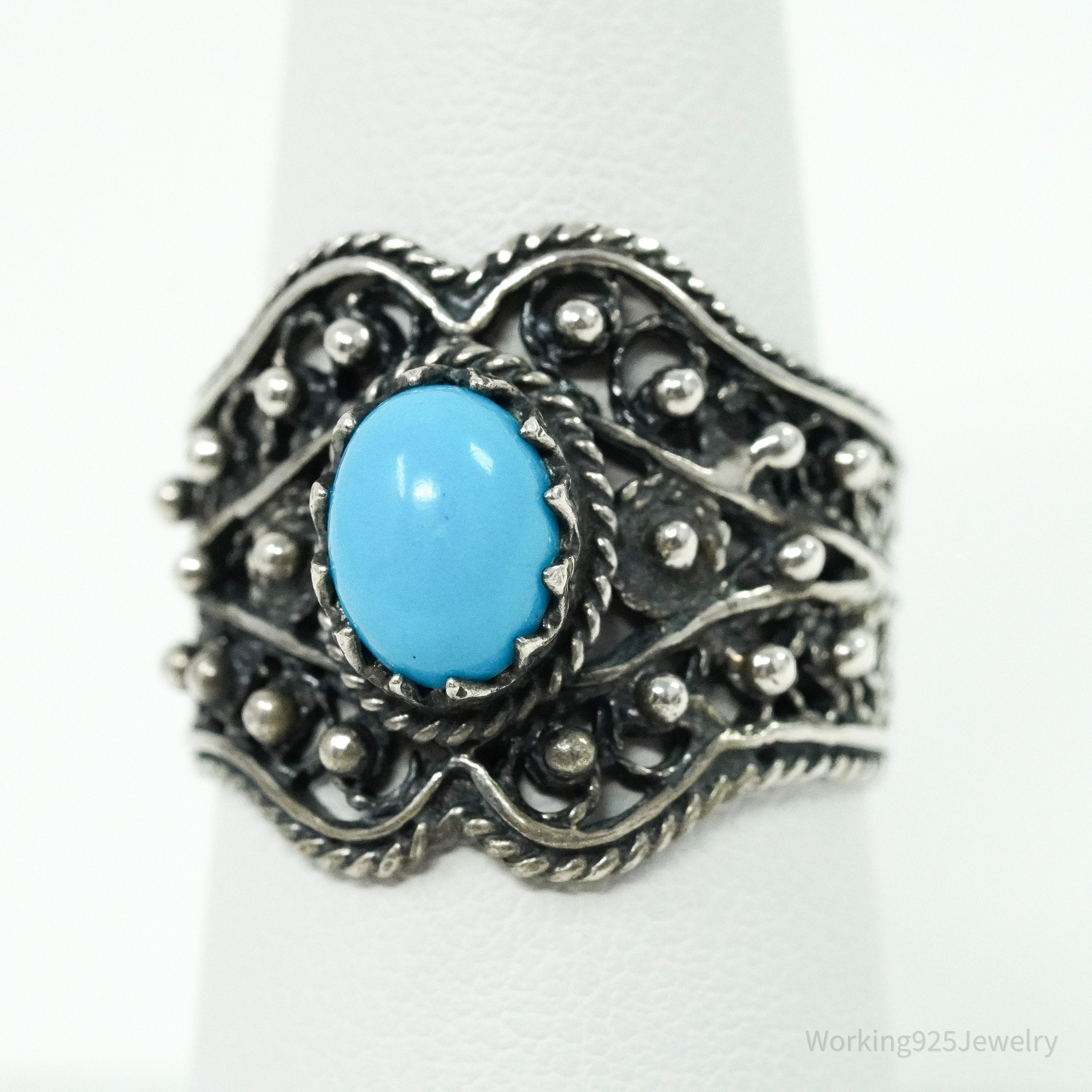 Vintage Turquoise Sterling Silver Ring - Size 7.5