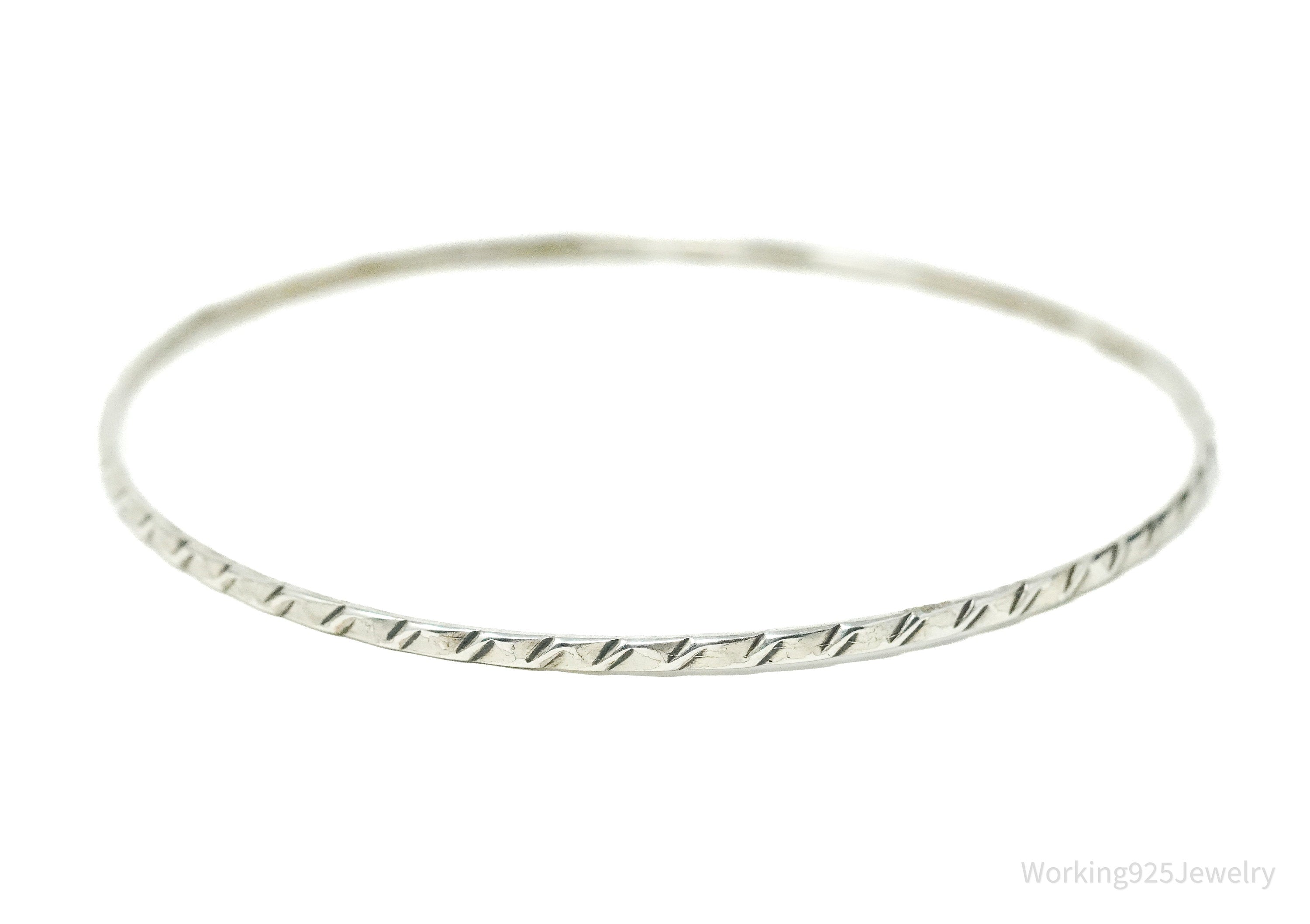 Vintage Designer JewelArt Art Deco Sterling Silver Bangle Bracelet 8"