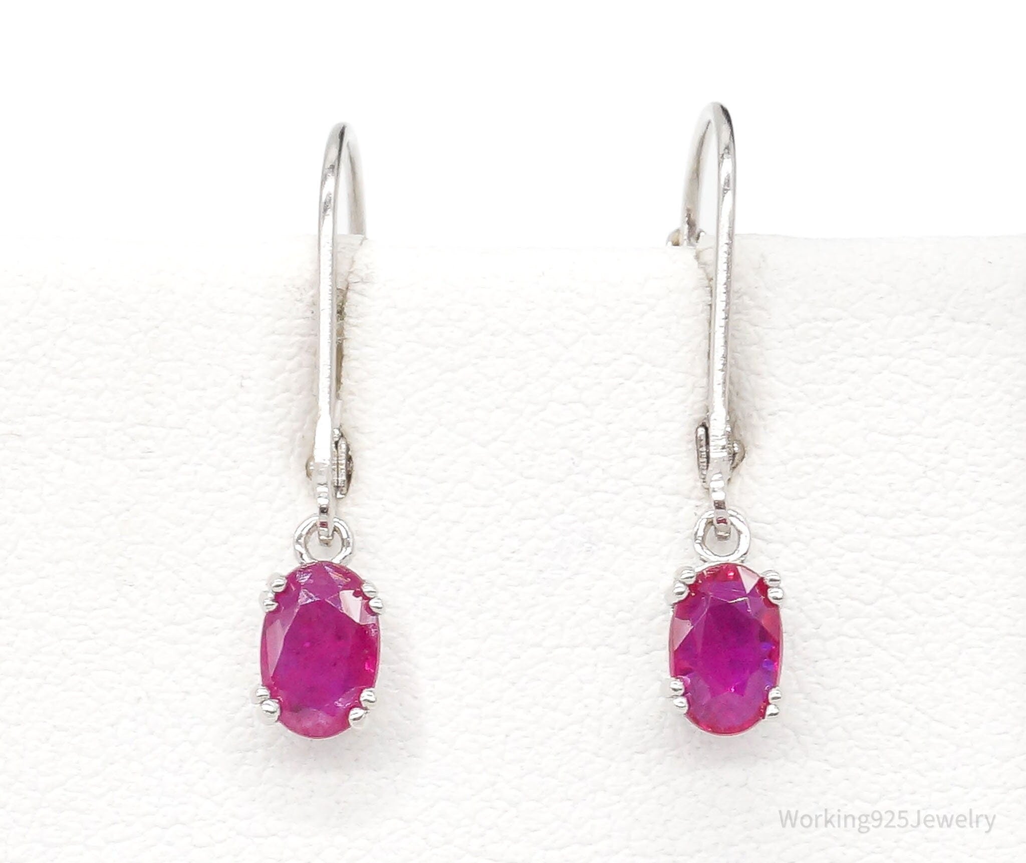 Vintage Ruby Sterling Silver Earrings