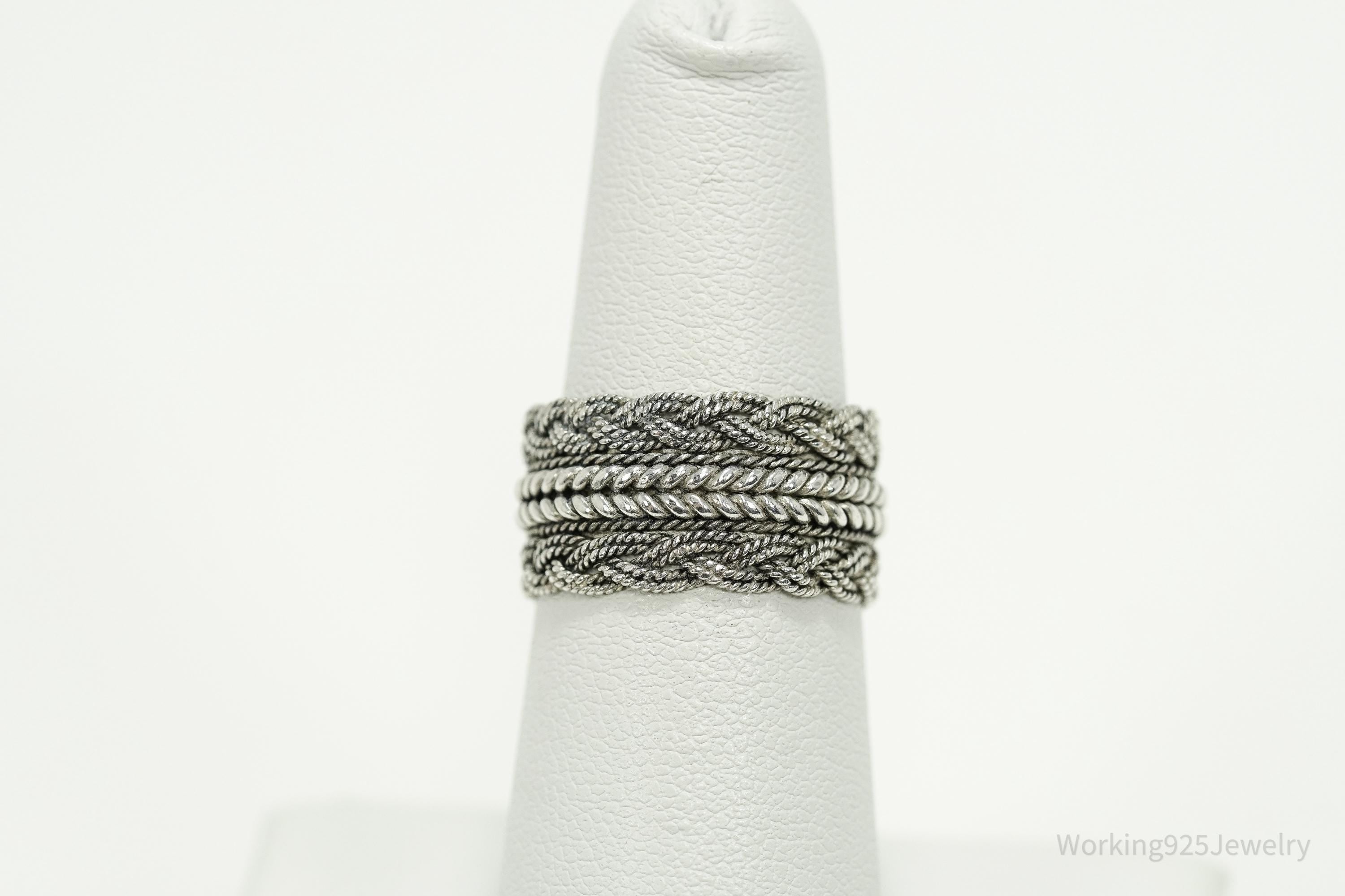 Vintage Portugal Rope Braid Design Sterling Silver Band Ring - Size 6.75