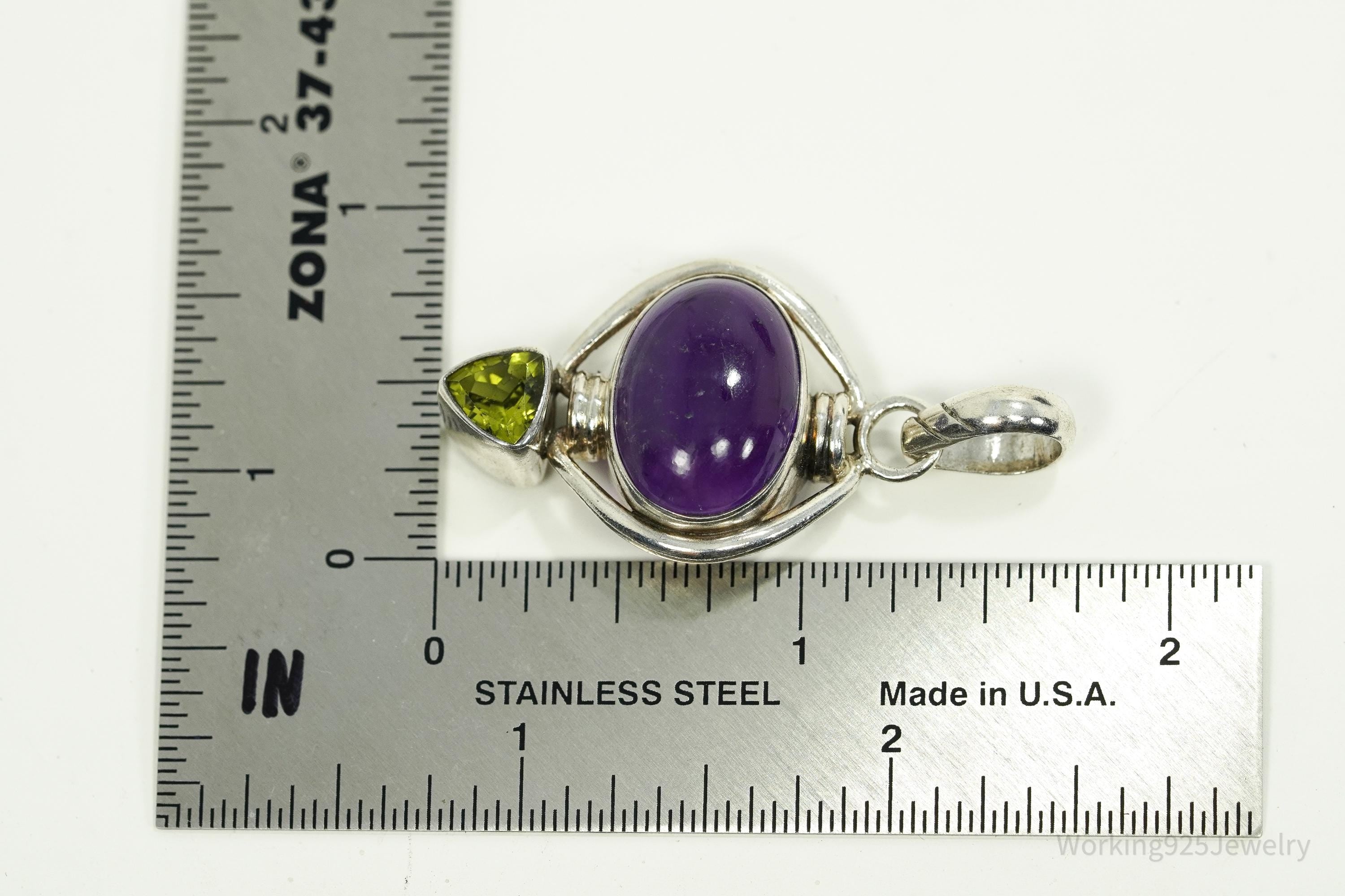 Vintage Amethyst Peridot Sterling Silver Bali Style Necklace Pendant