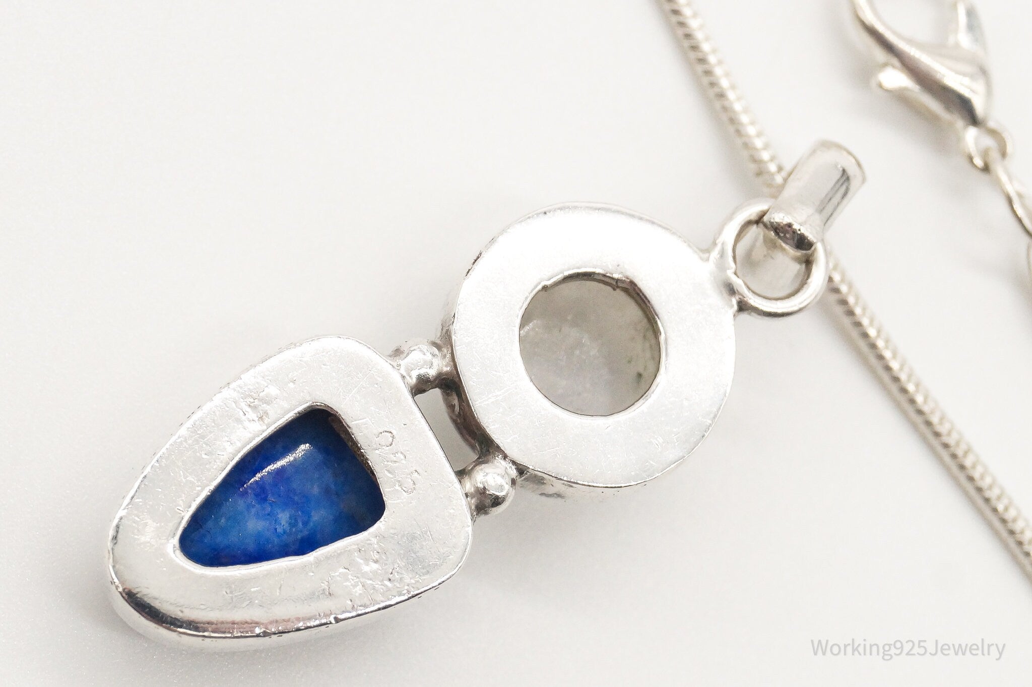 Vintage Moonstone Lapis Lazuli Sterling Silver Necklace