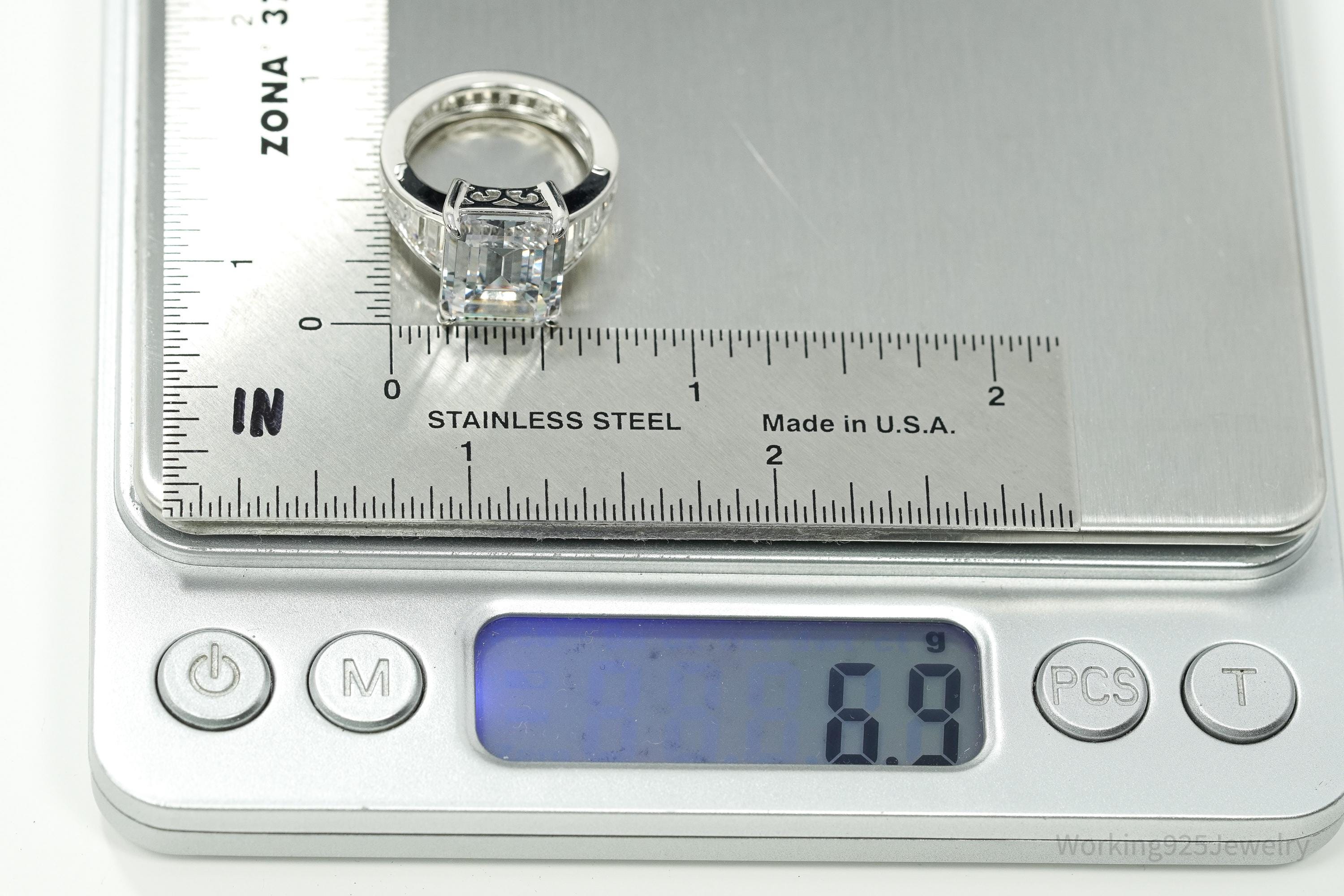 Vintage JCL Large Cubic Zirconia Sterling Silver Ring Size 5