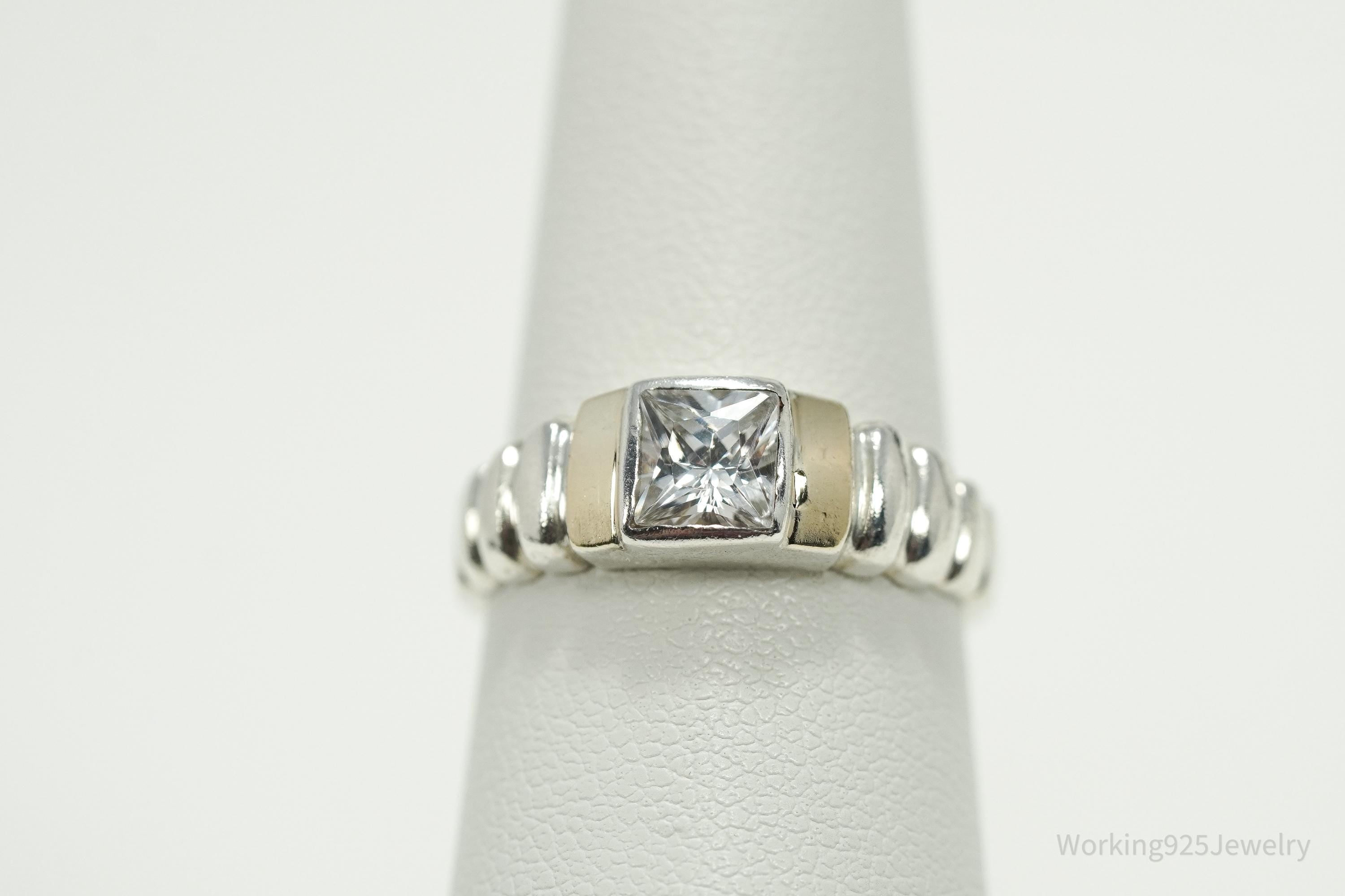 Vintage Cubic Zirconia Gold Vermeil Sterling Silver Ring - Size 6.75