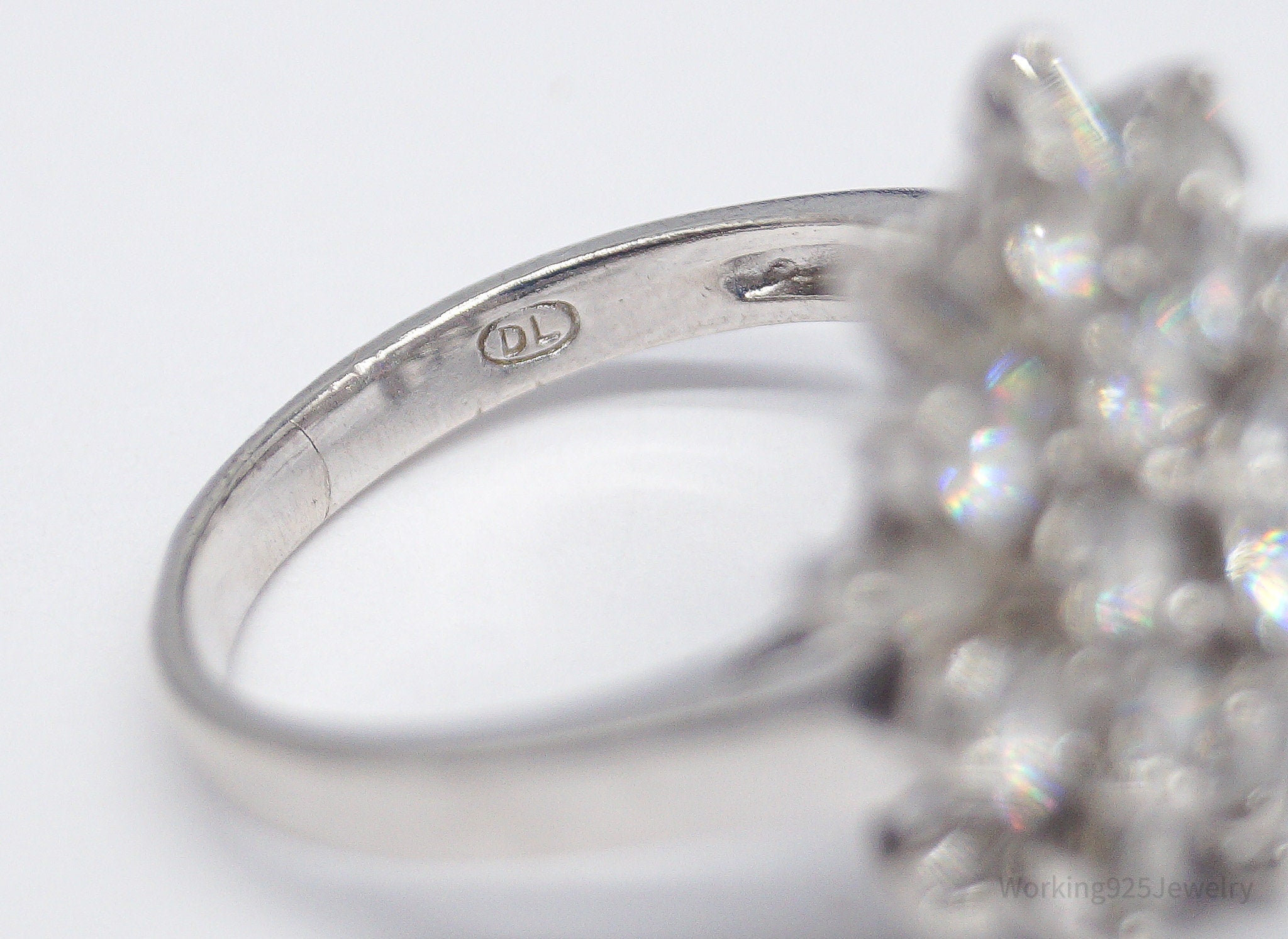 Vintage Ballerina Cluster Cubic Zirconia Sterling Silver Ring - Size 7.25