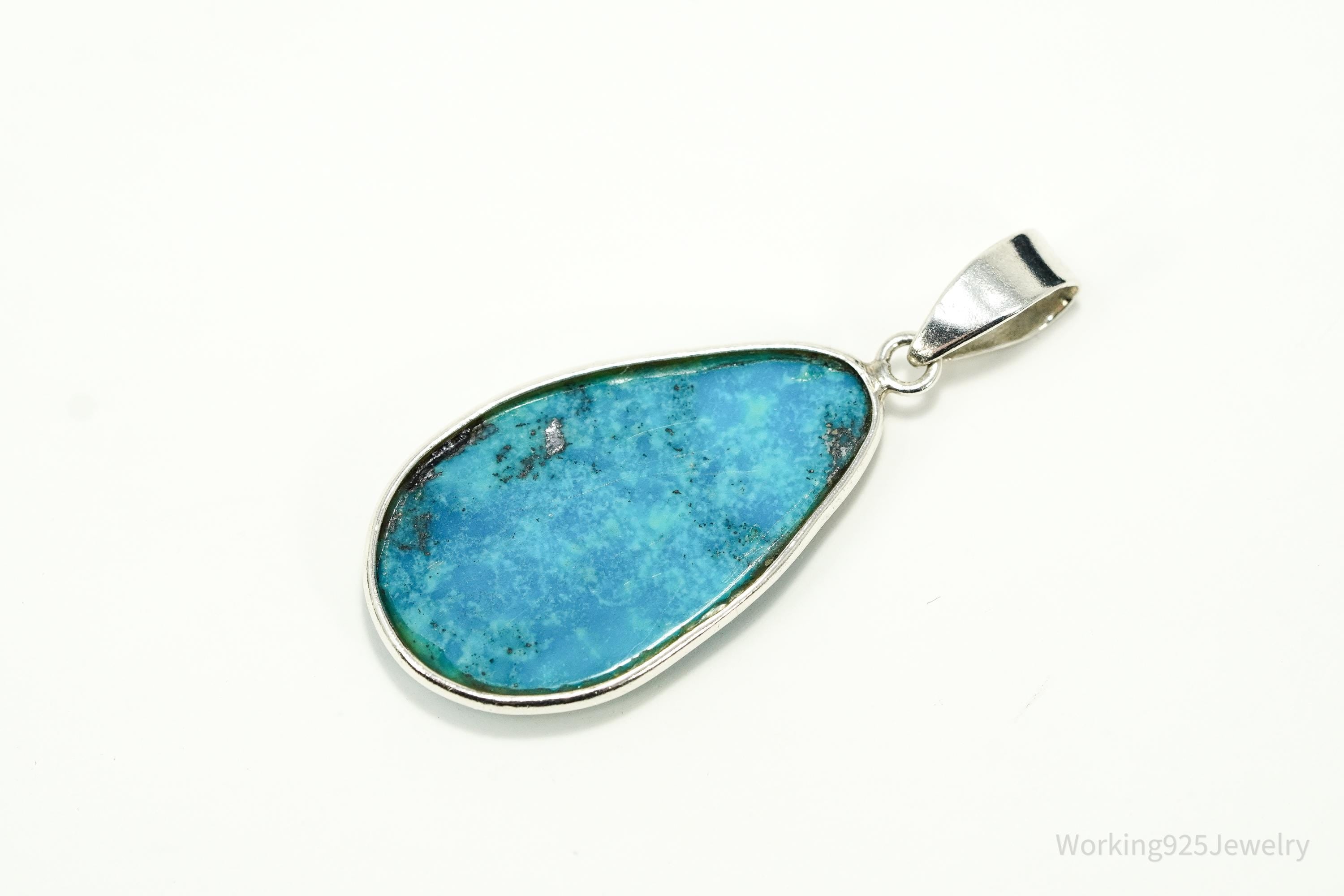 Large Vintage Turquoise Sterling Silver Pendant