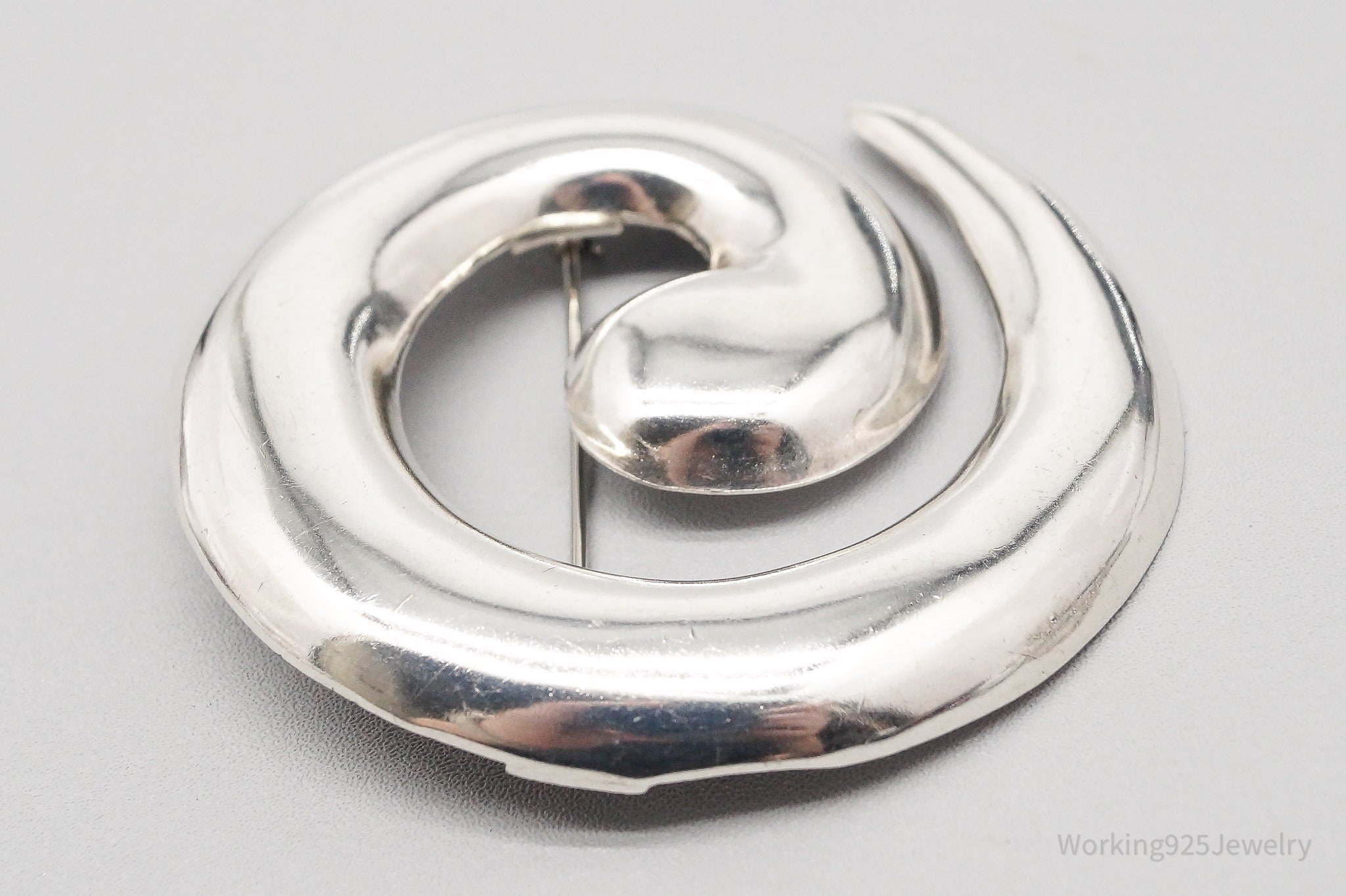 Vintage Large Mexico Modernist Spiral Sterling Silver Brooch Pin