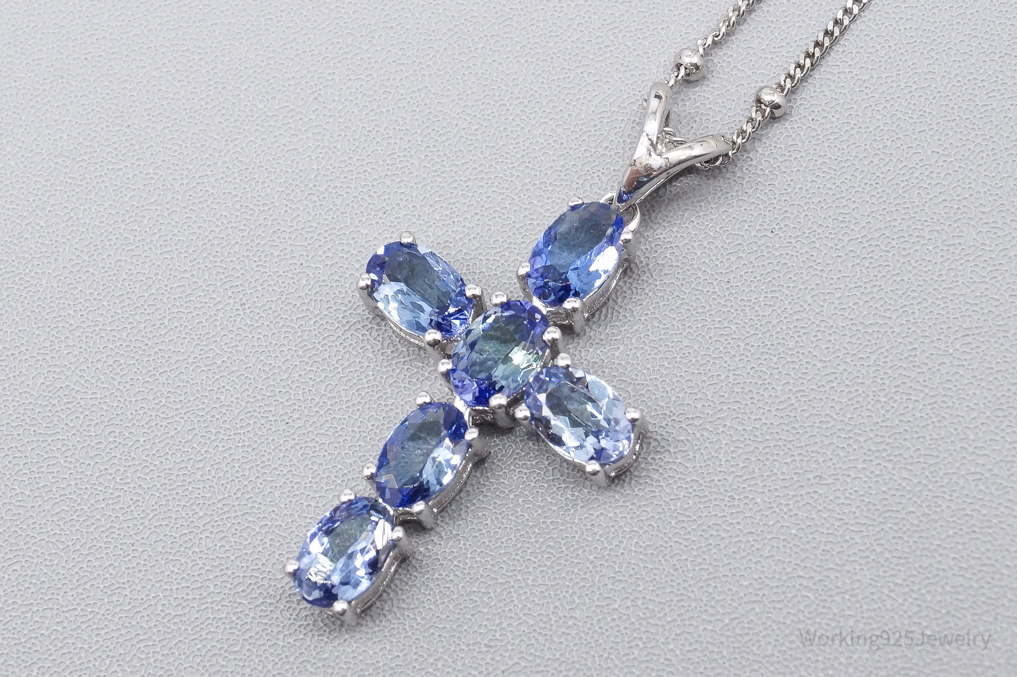 Vintage Tanzanite Cross Sterling Silver Necklace - 18"