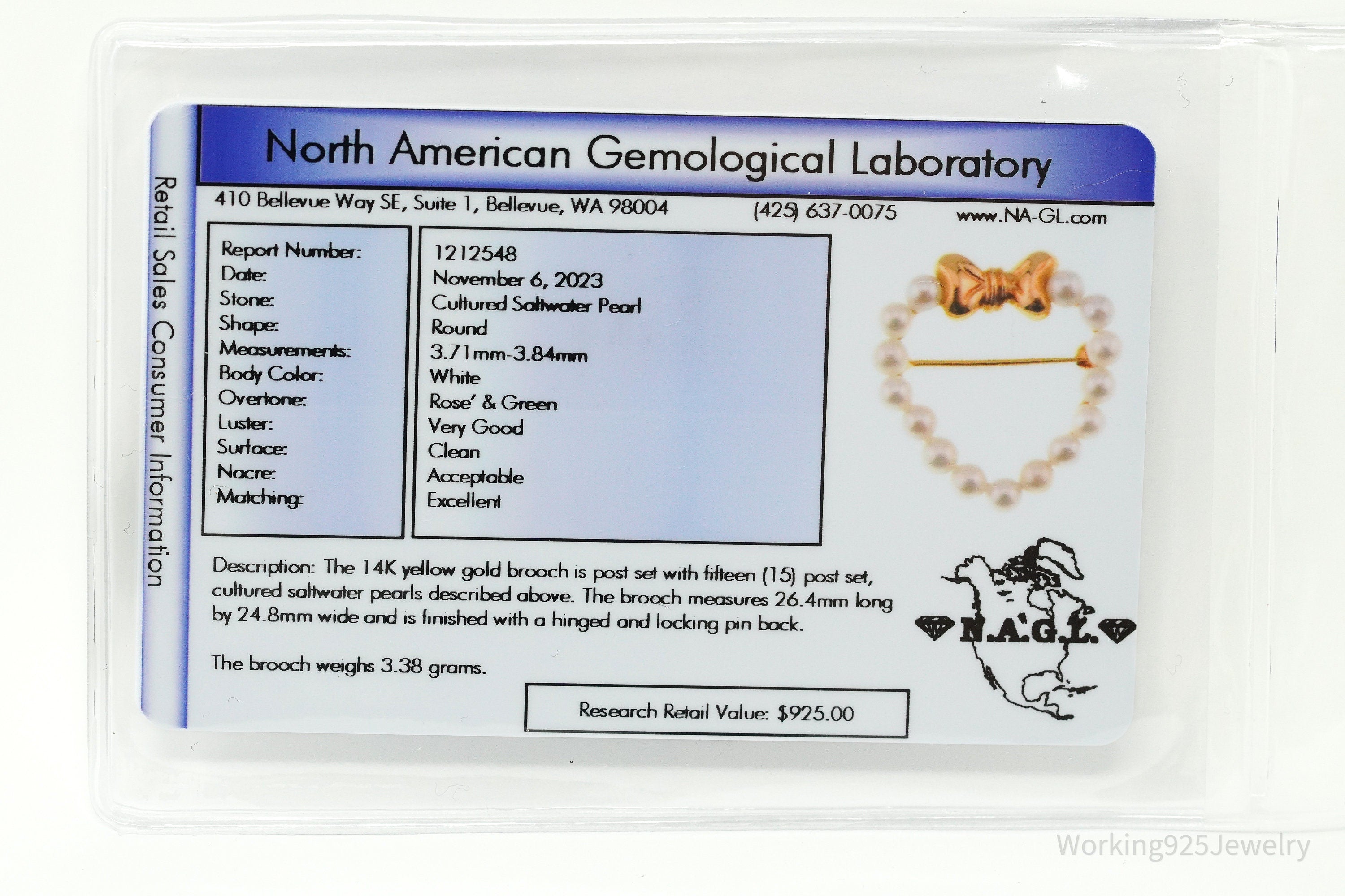 14K Yellow Gold & Saltwater Pearl Heart Brooch Pin