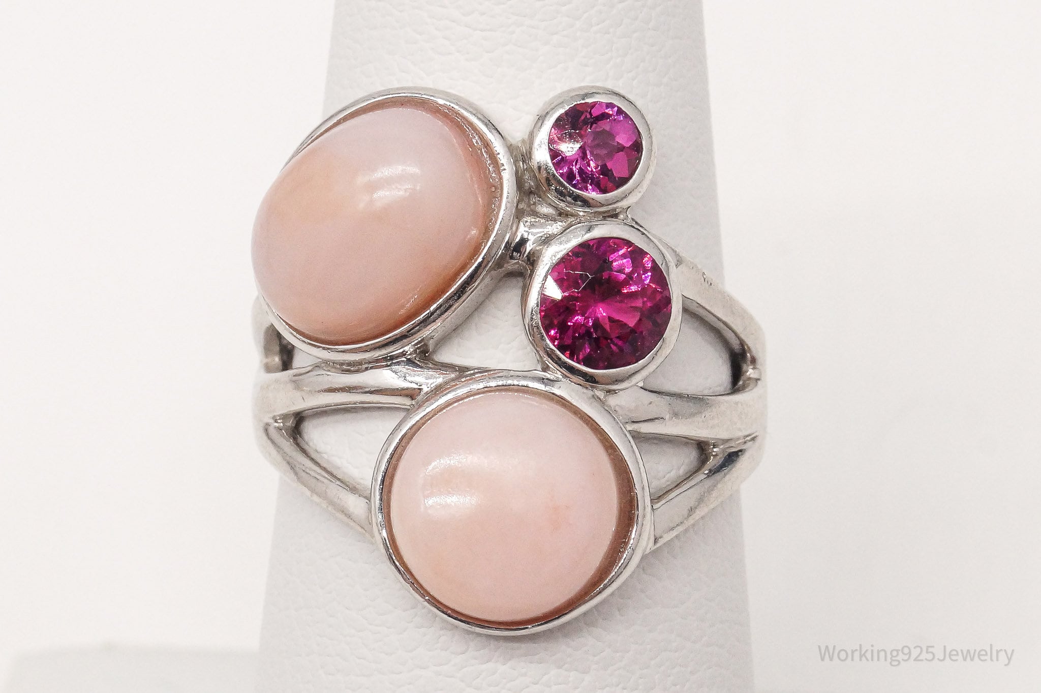 Vintage Pink Opal Pink Tourmaline Sterling Silver Ring - Size 6.75