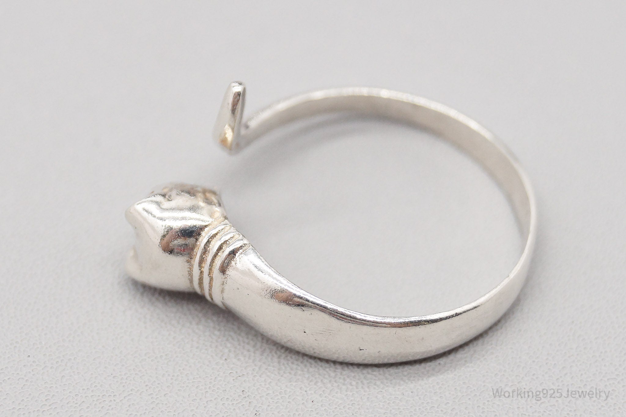 Vintage Cat Kitten Sterling Silver Wrap Ring - Size 7 Adjustable