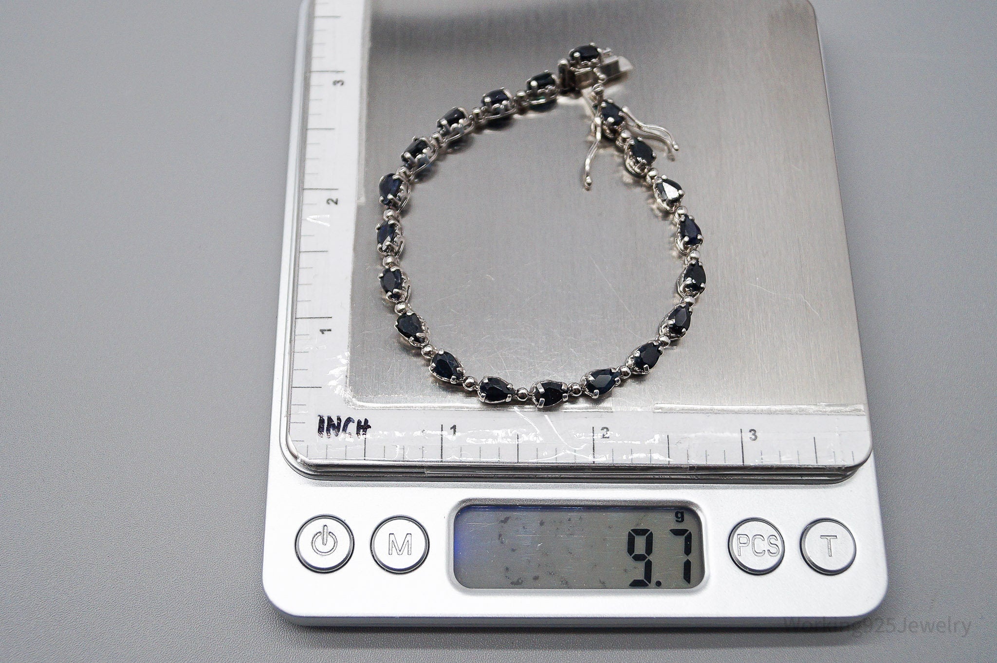 Vintage Blue Sapphire Sterling Silver Tennis Bracelet - 7 5/8"