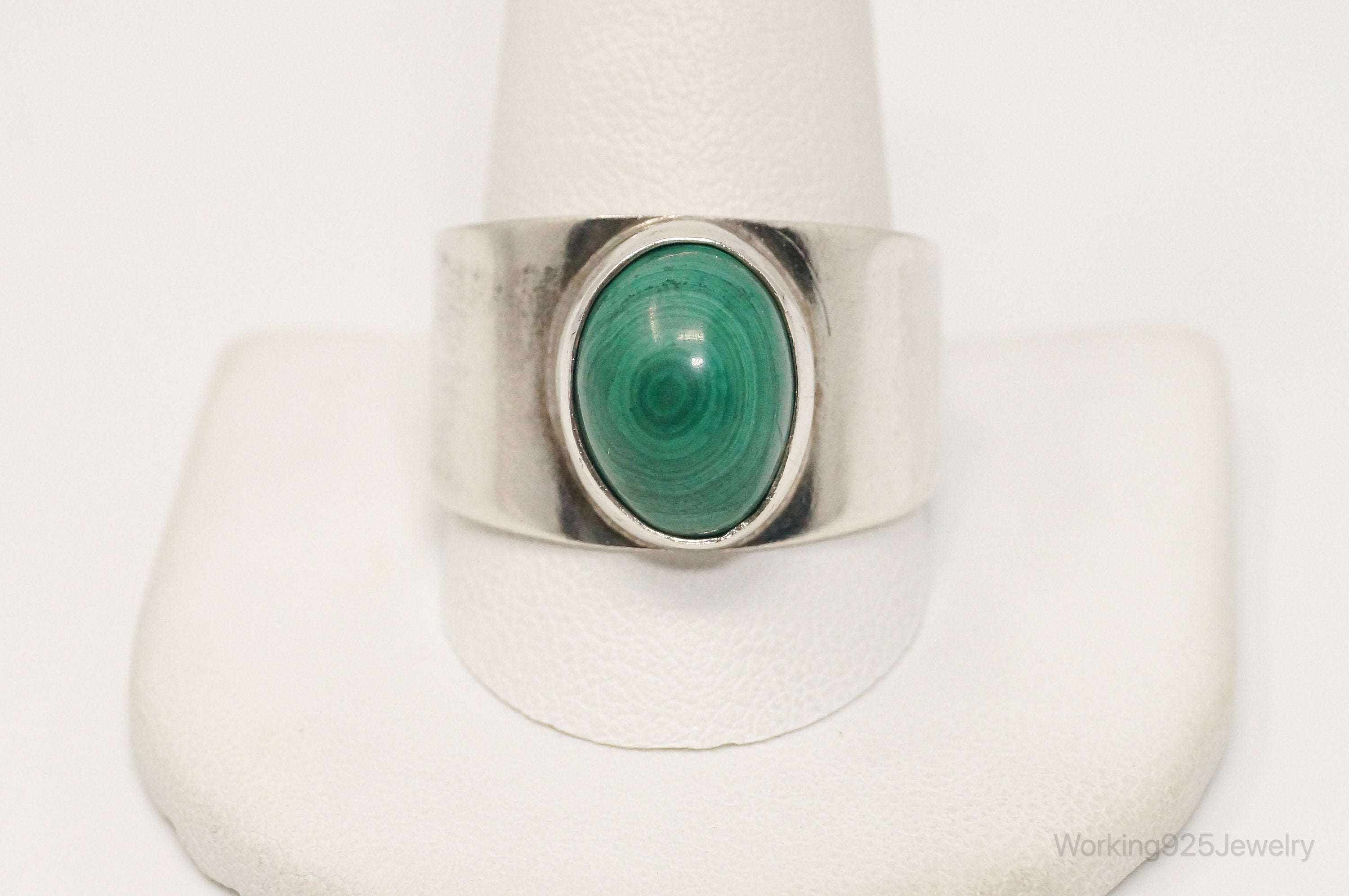 Vintage Native American Malachite Unsigned Sterling Silver Ring - Sz 12.75