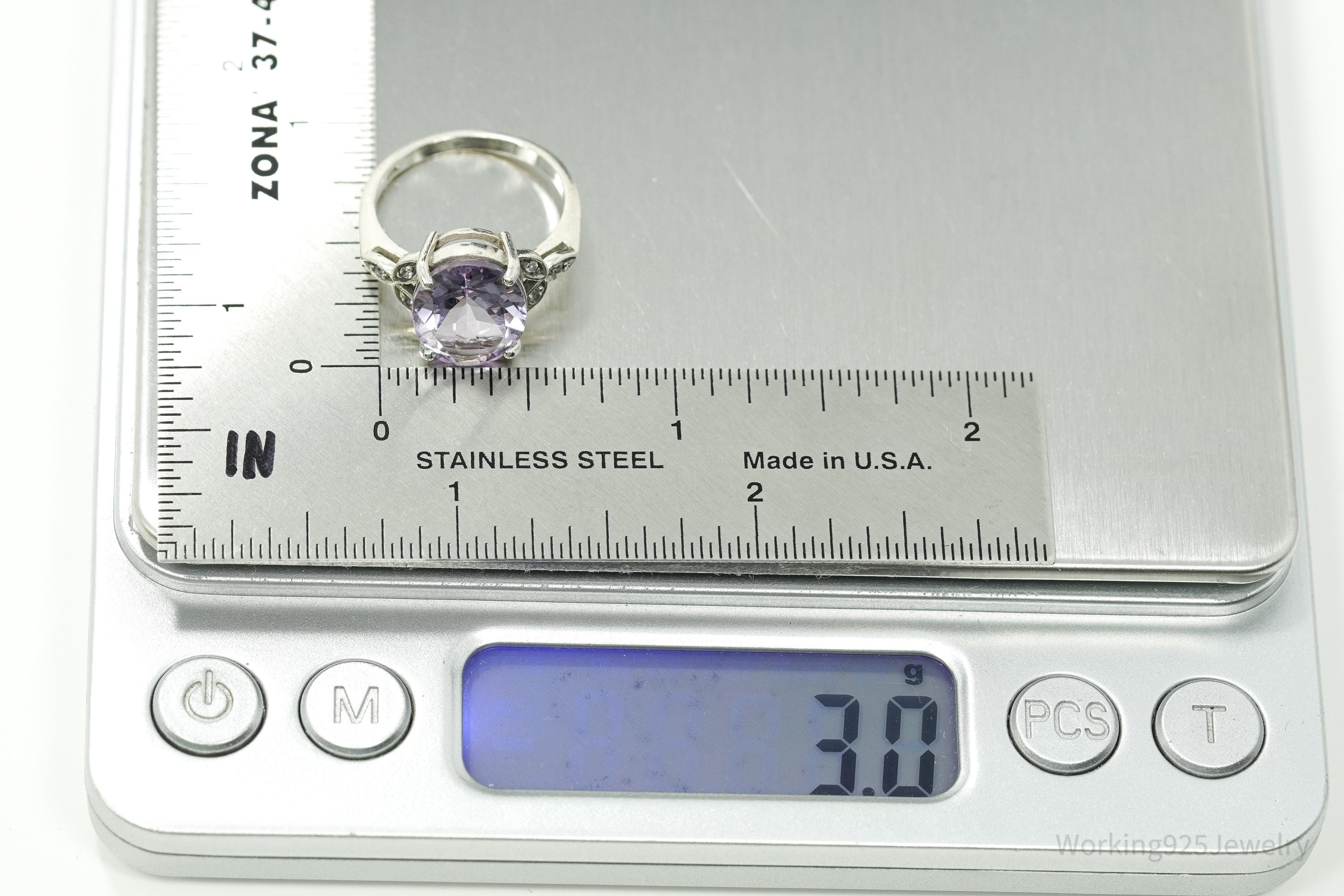 Vintage Amethyst & White Topaz Sterling Silver Ring - Size 5.75