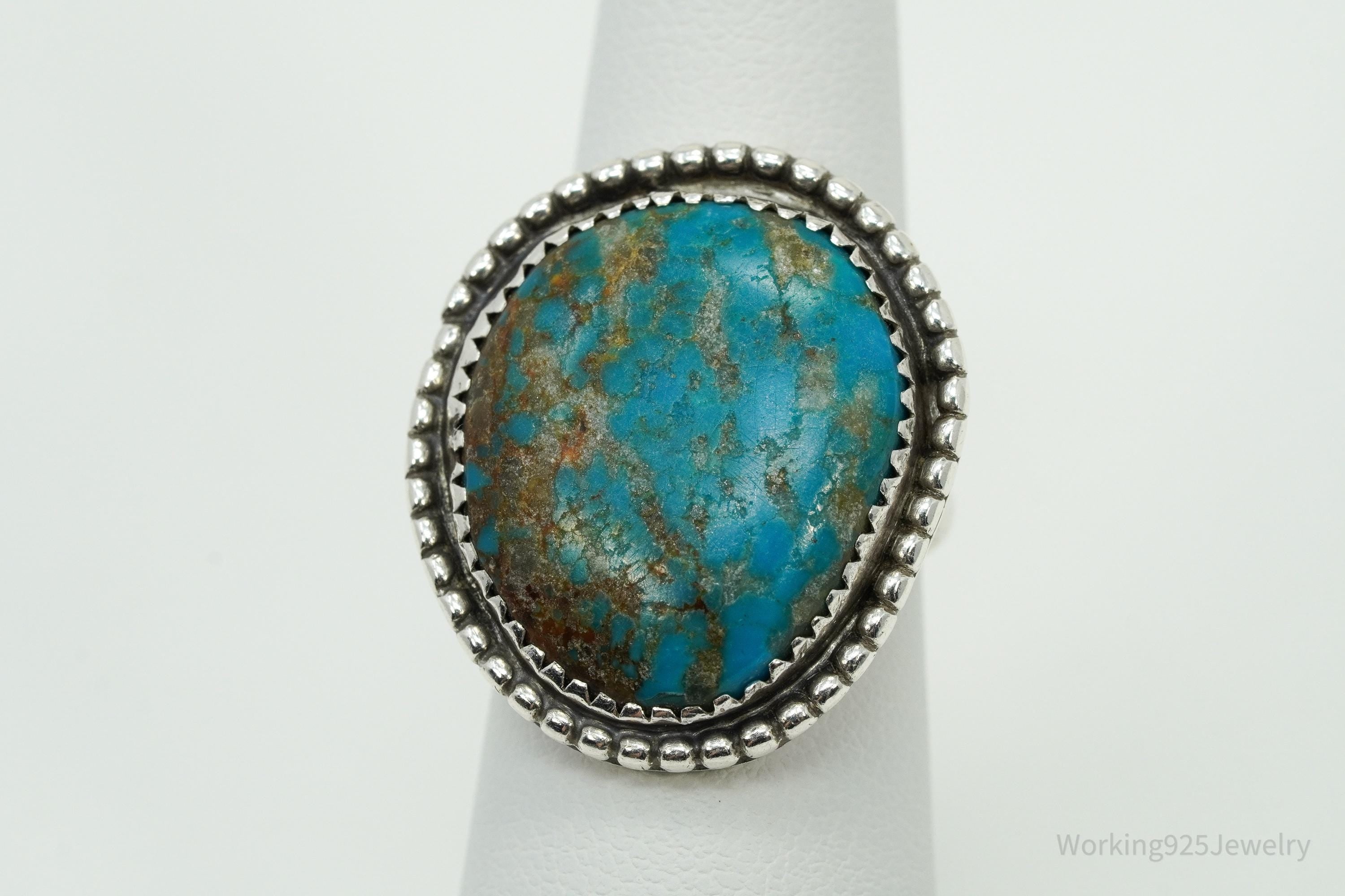 Vintage Native American Turquoise Unsigned Silver Ring - Size 6