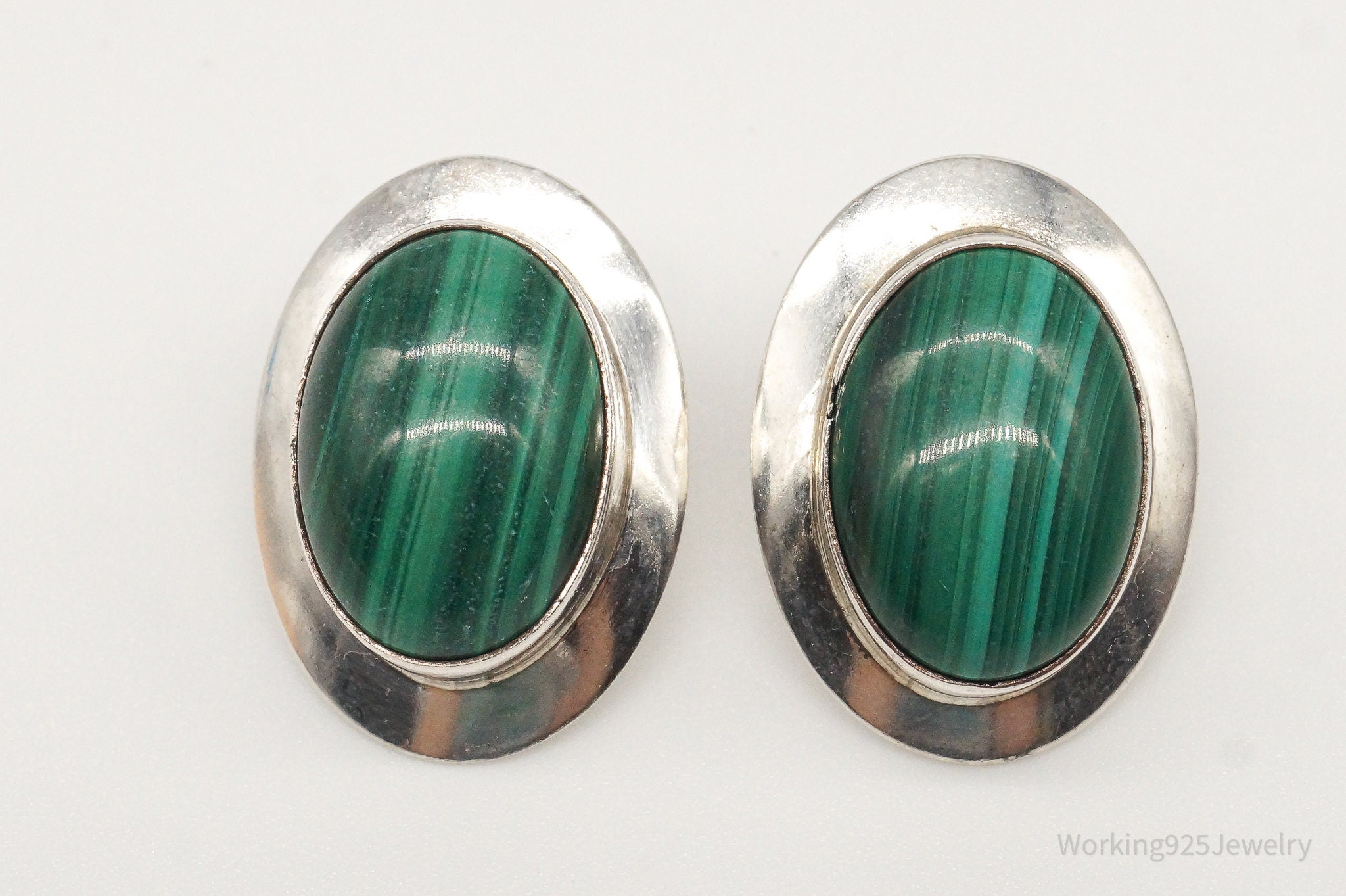 Vintage Native American Malachite Silver Earrings