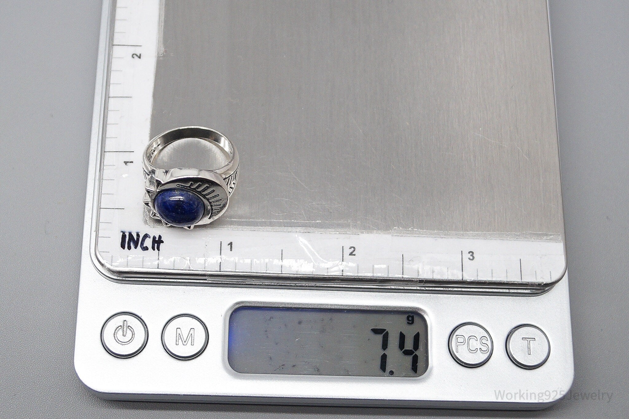 Vintage Sun & Moon Lapis Lazuli Sterling Silver Ring - Size 6.75