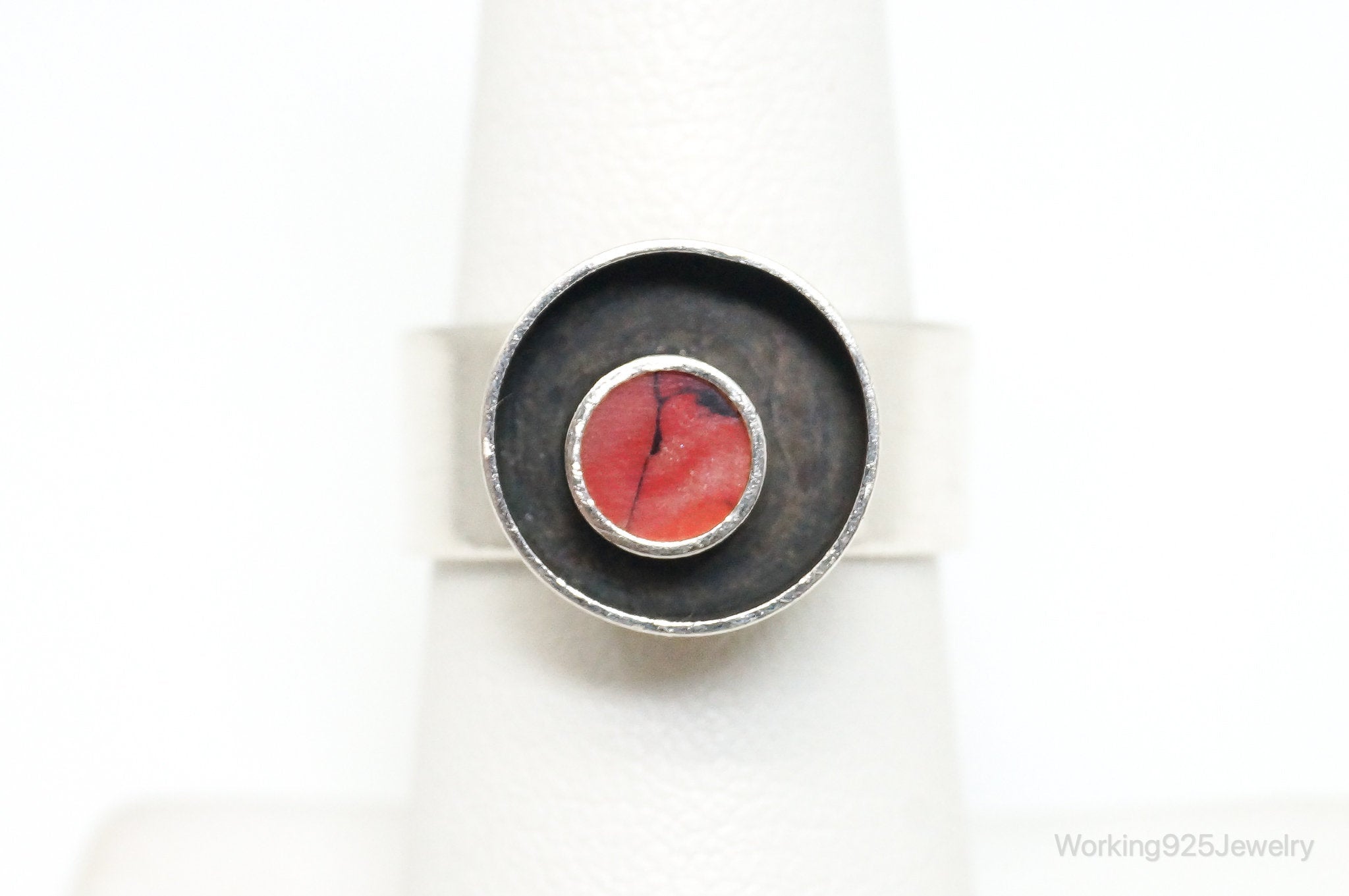 Vintage Modernist Red Jasper Sterling Silver Ring - Size 7