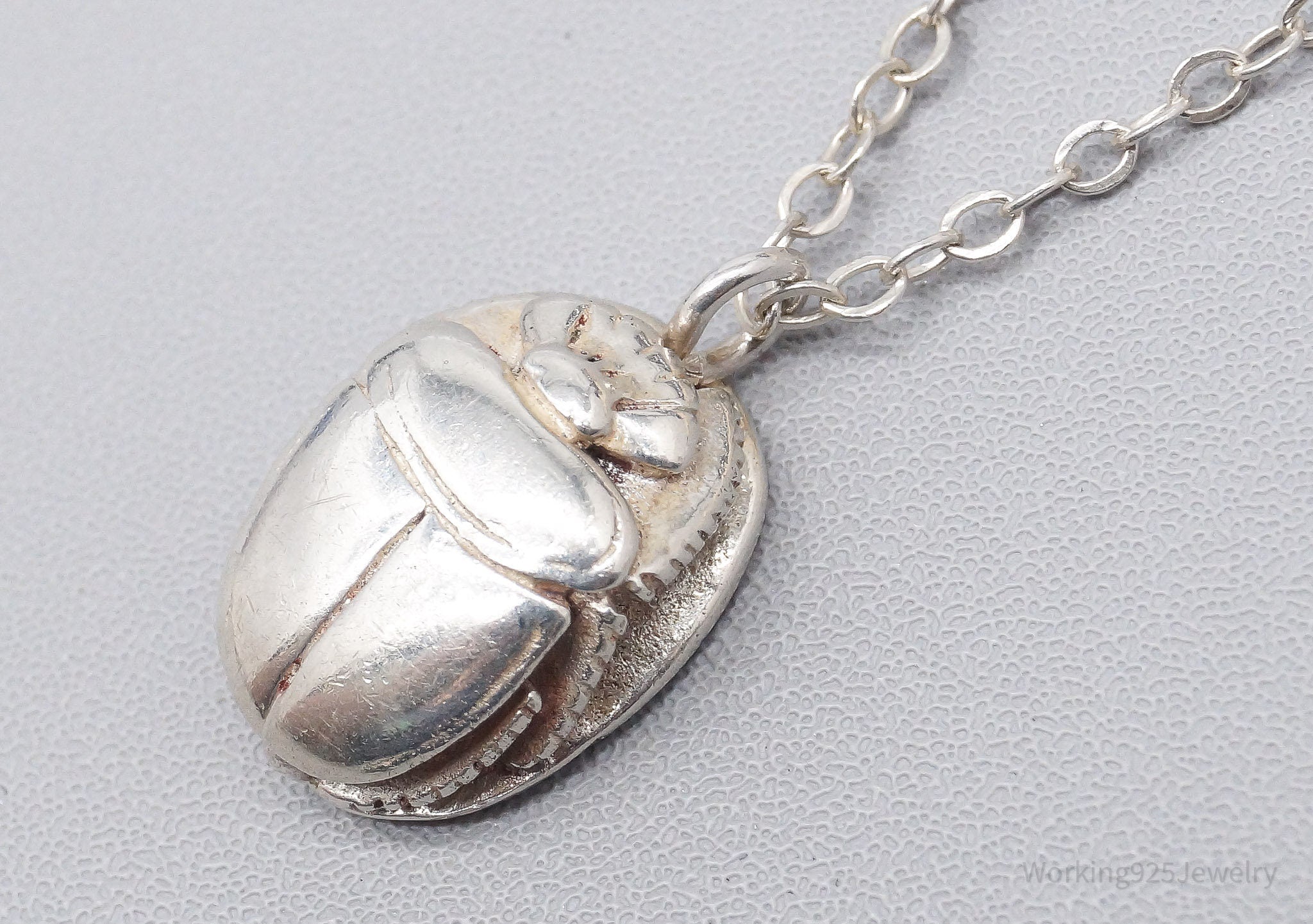 Vintage Egyptian Scarab Sterling Silver Necklace 18"