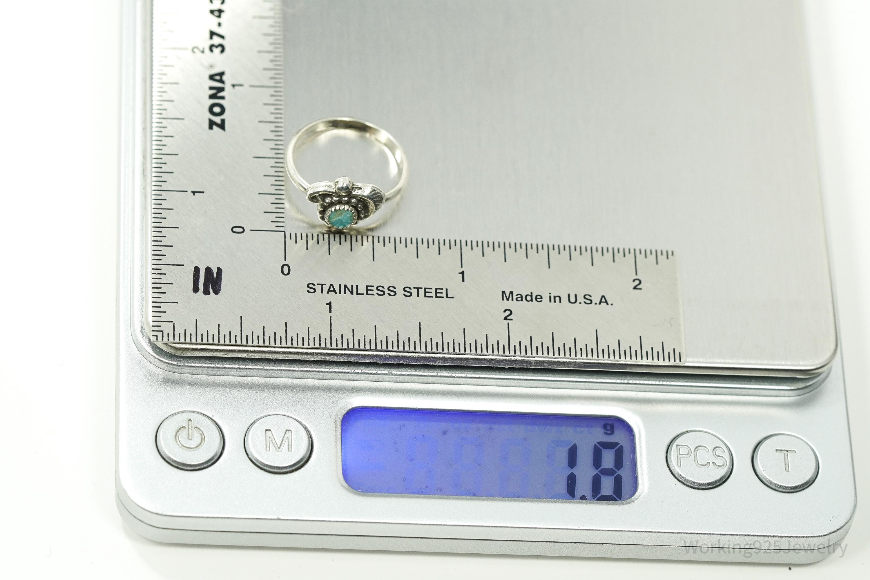 Vintage Handmade Native American Turquoise Unsigned Silver Ring - Size 5.25