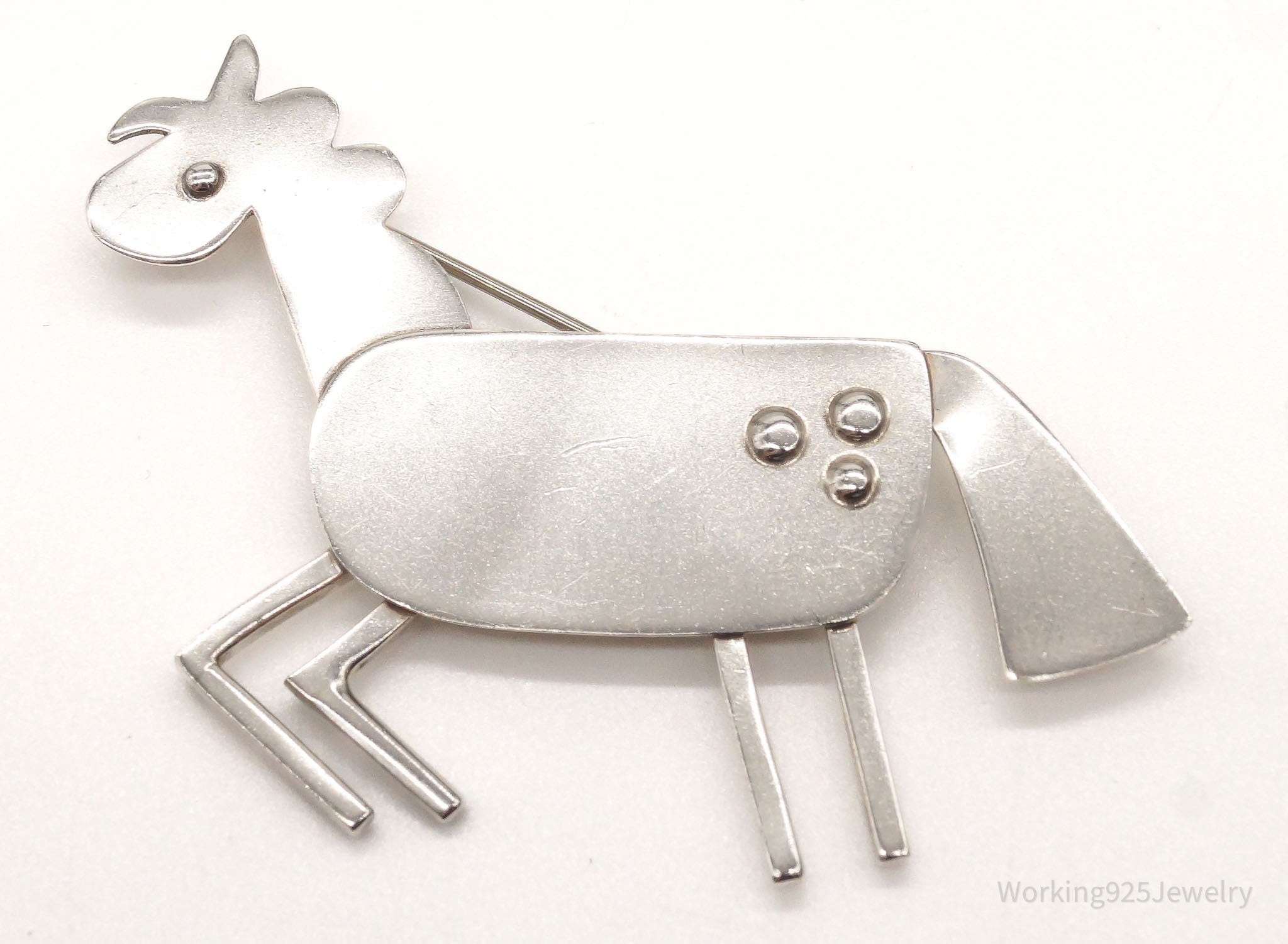 Vintage Modernist Horse Sterling Silver Brooch Pin