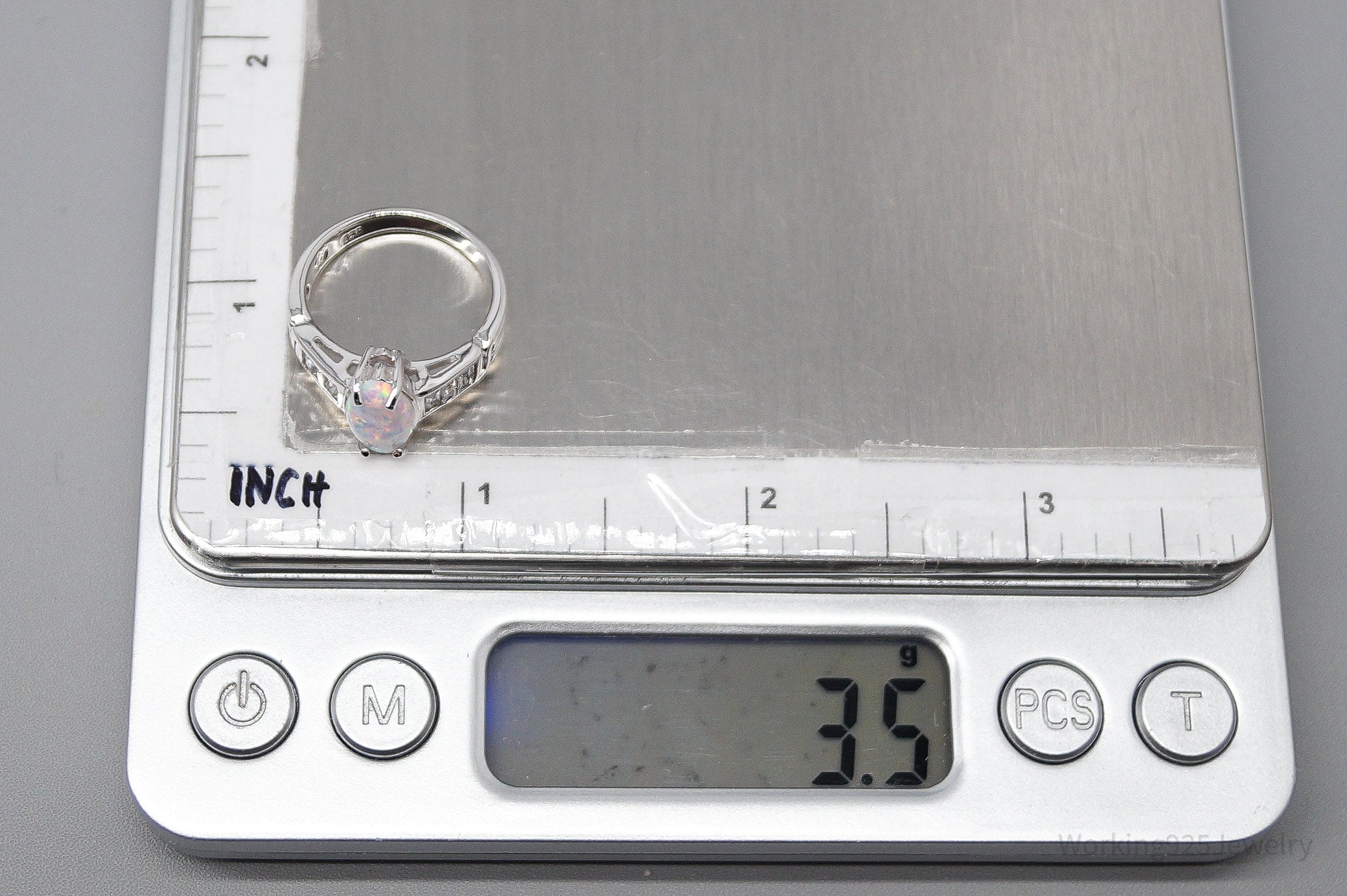 Vintage Opal & Cubic Zirconia Sterling Silver Ring - Size 5.75