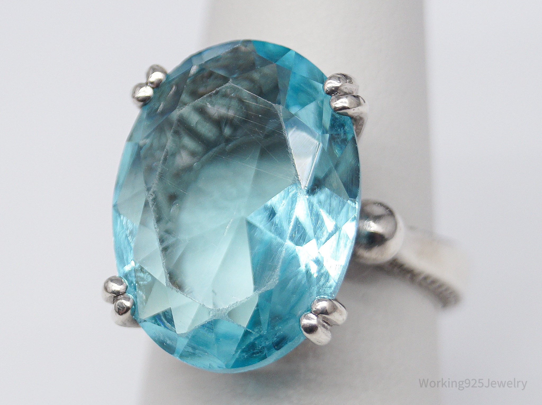 Vintage ATR Large Glass Faux Blue Topaz Sterling Silver Ring - Size 7.25