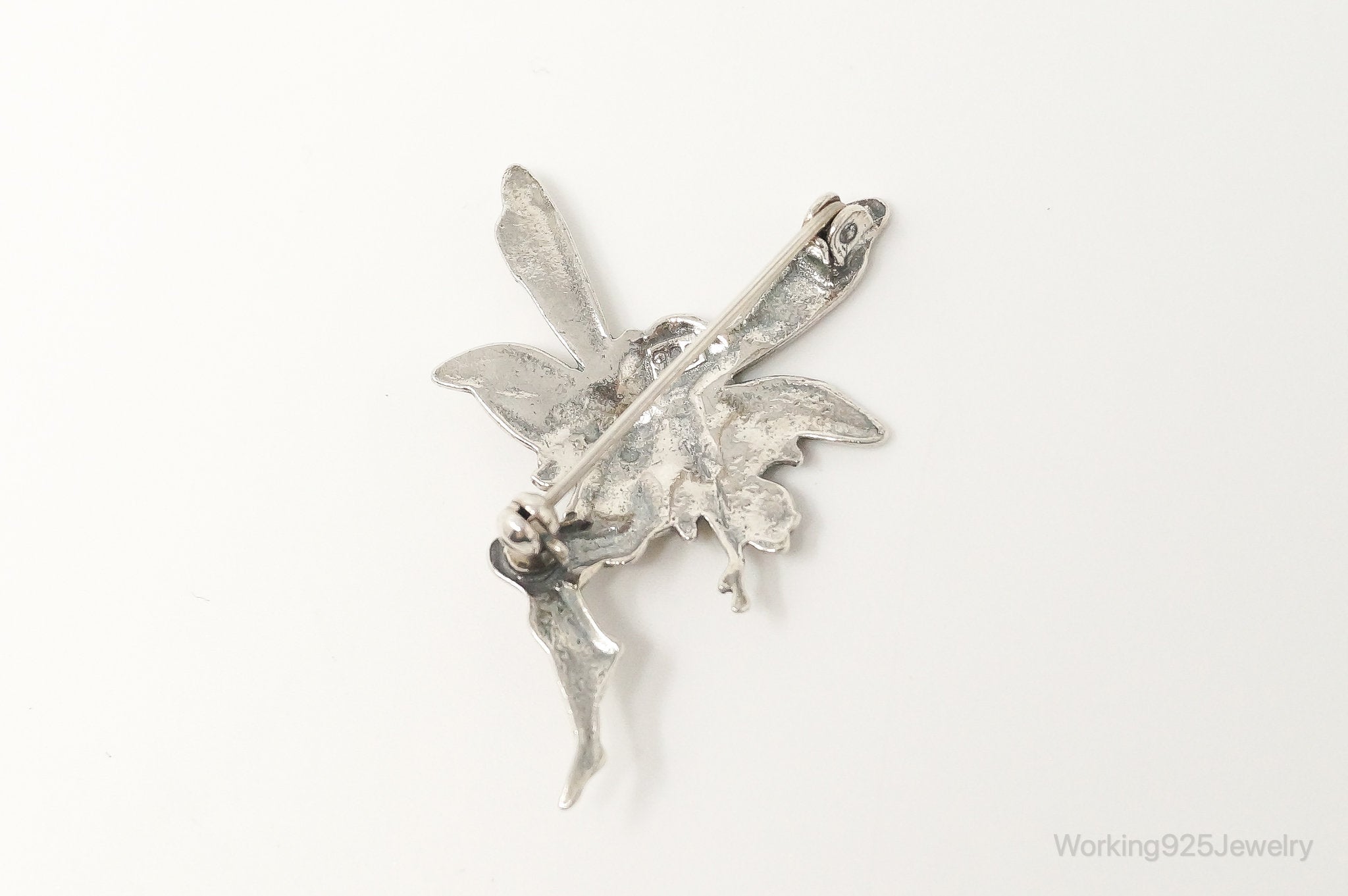 Vintage Fairy In Flight Sterling Silver Brooch Pin