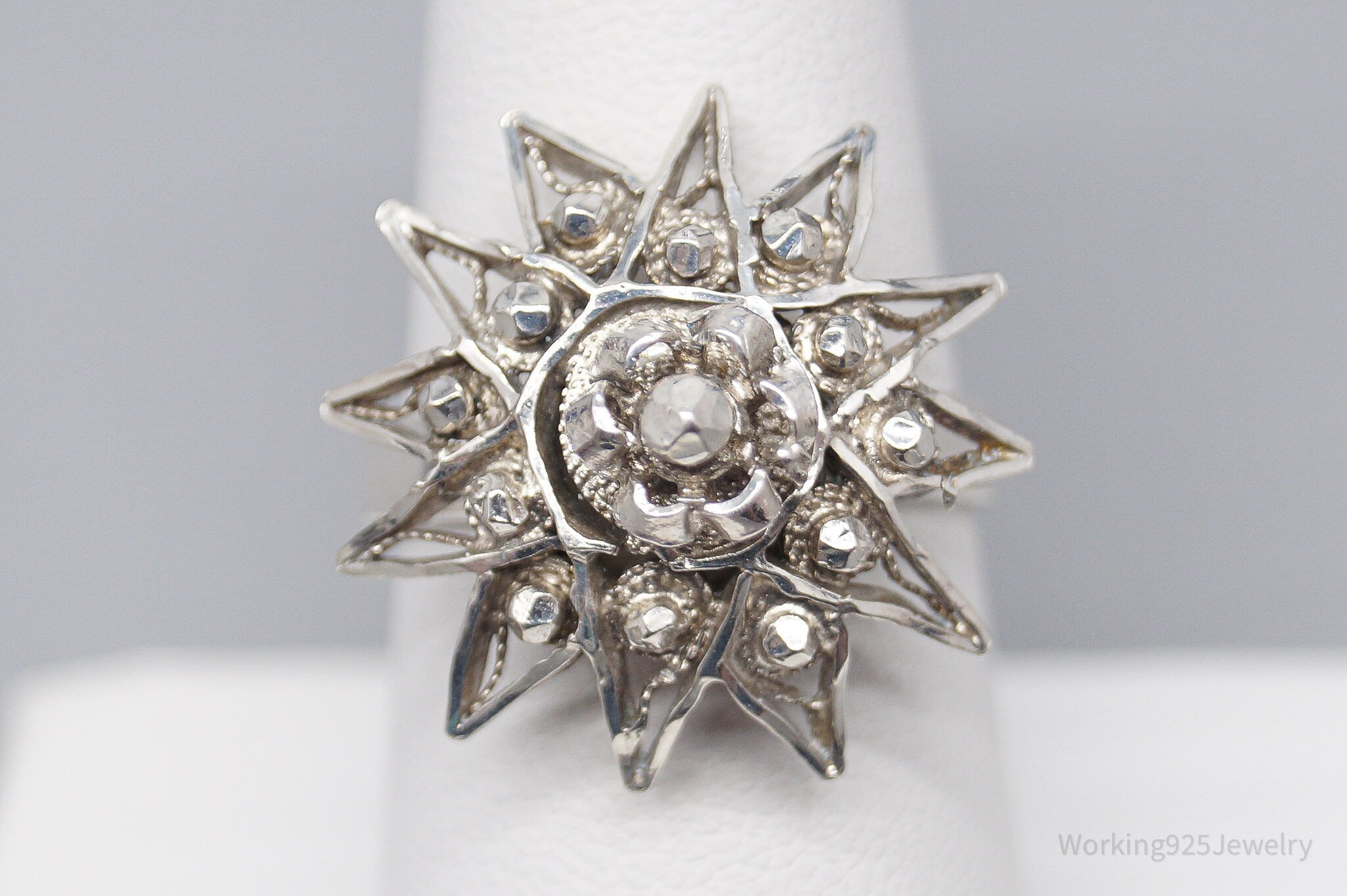 Antique Vintage Modernist Style Silver Ring - Size 8.75 Adjustable