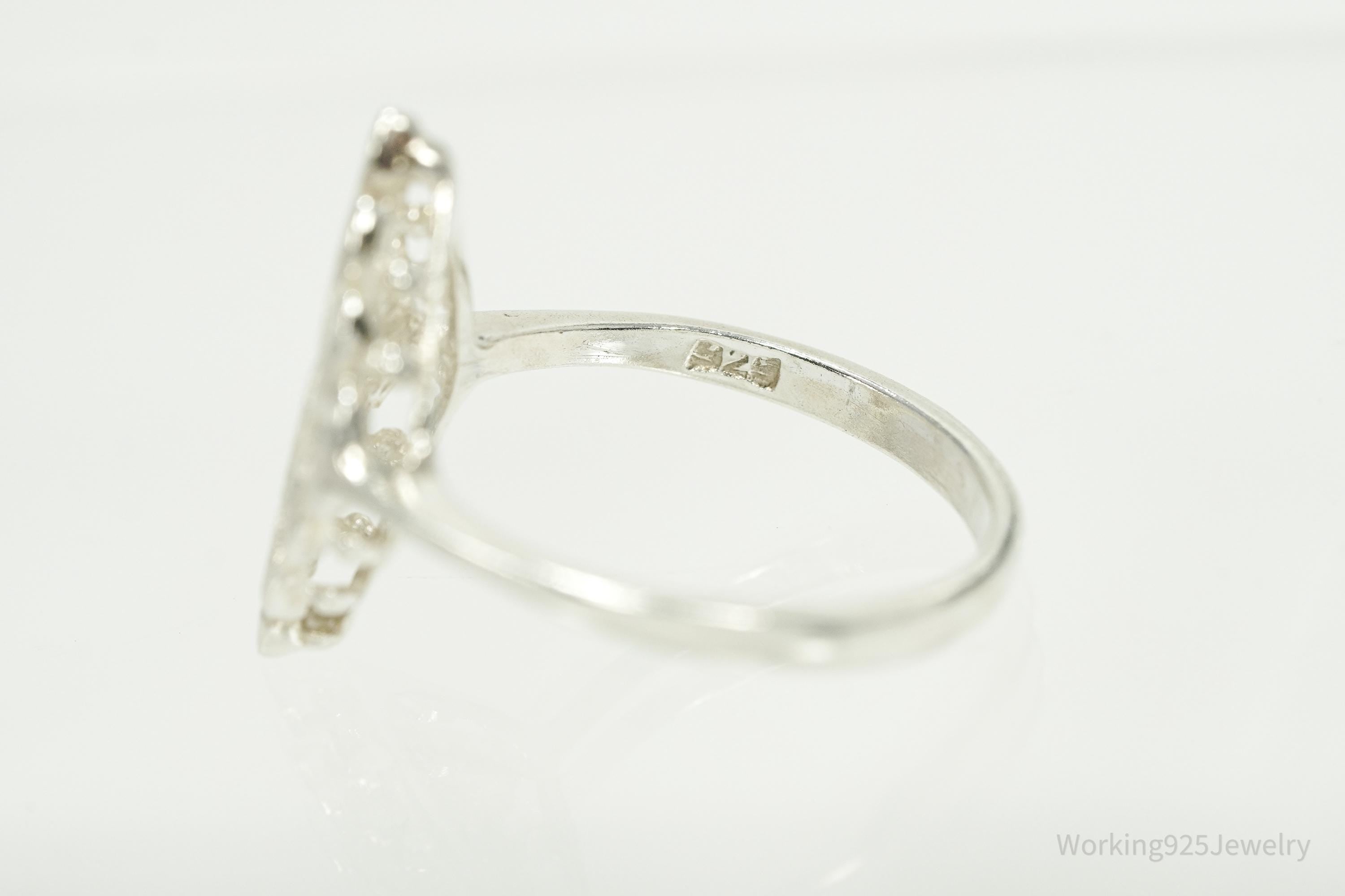 Vintage Diamond Cut Style Sterling Silver Ring - Size 9.25