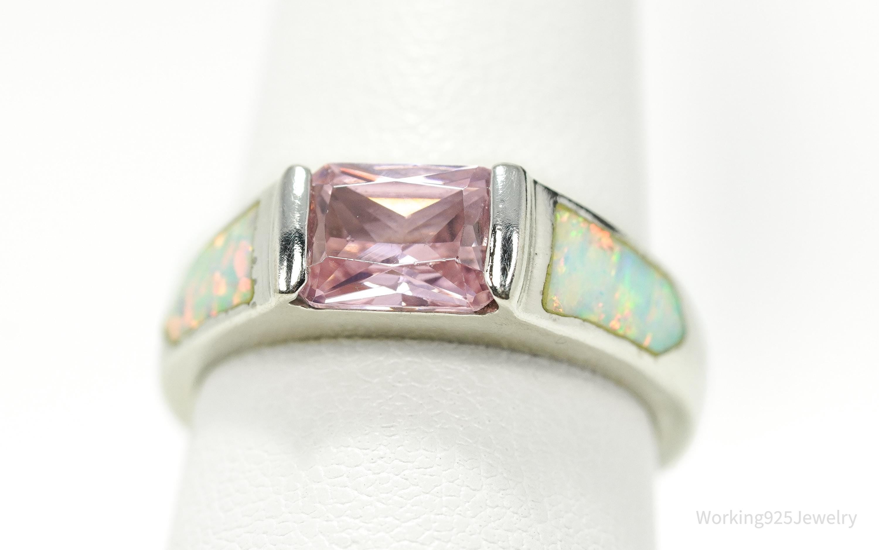 Vintage Opal & Pink Topaz Sterling Silver Ring Size 7