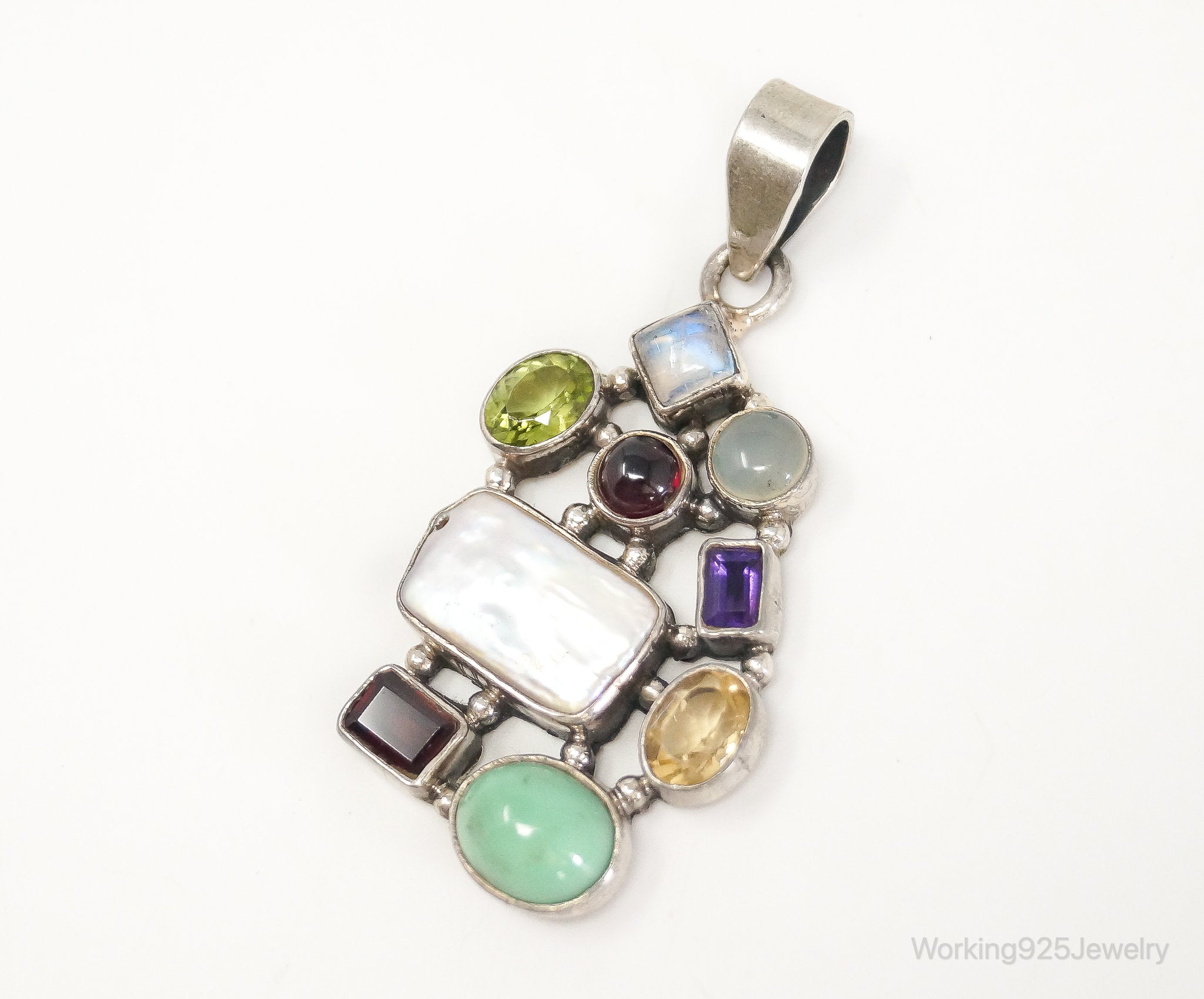 Vintage Multi Gem Sterling Silver Necklace Pendant