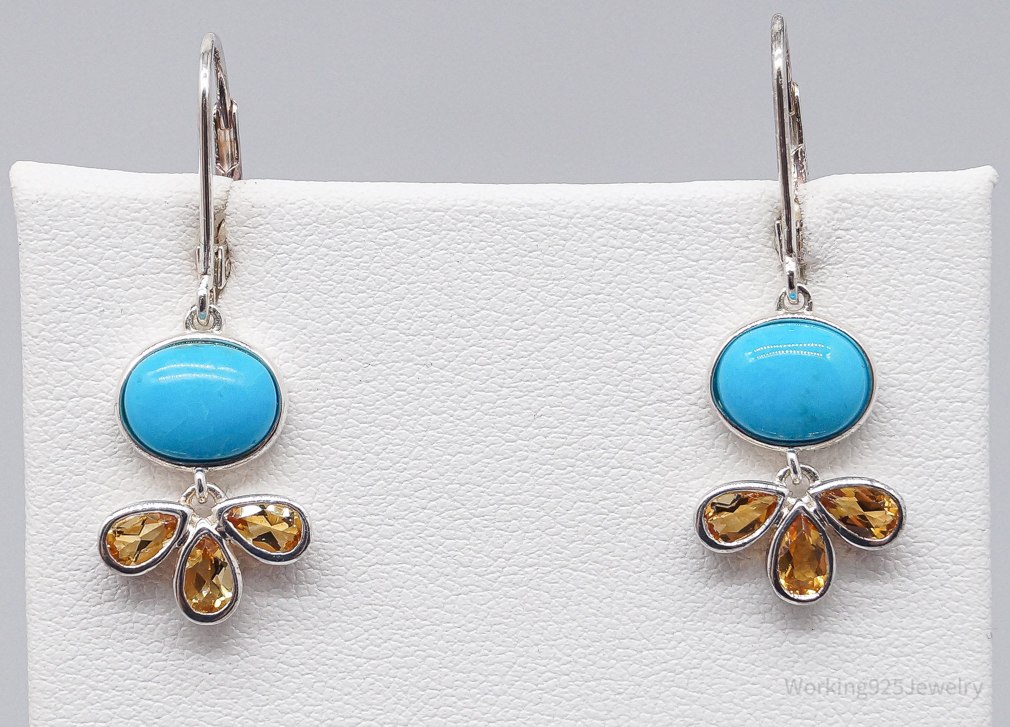 Vintage Blue Turquoise & Citrine Sterling Silver Earrings