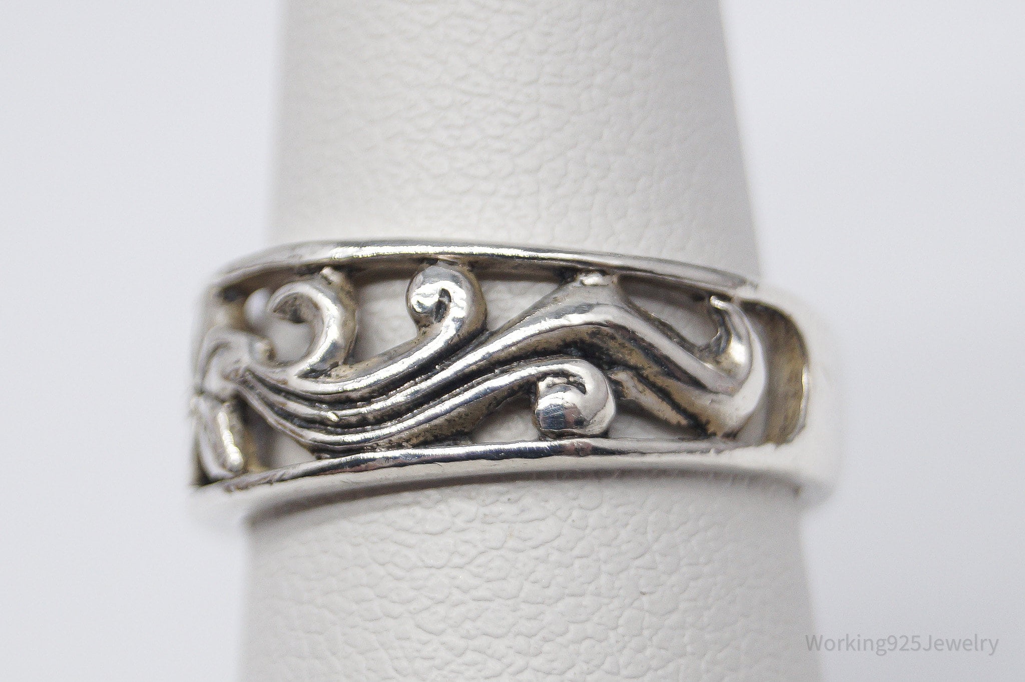 Vintage Flower Sterling Silver Band Ring Size 6.75