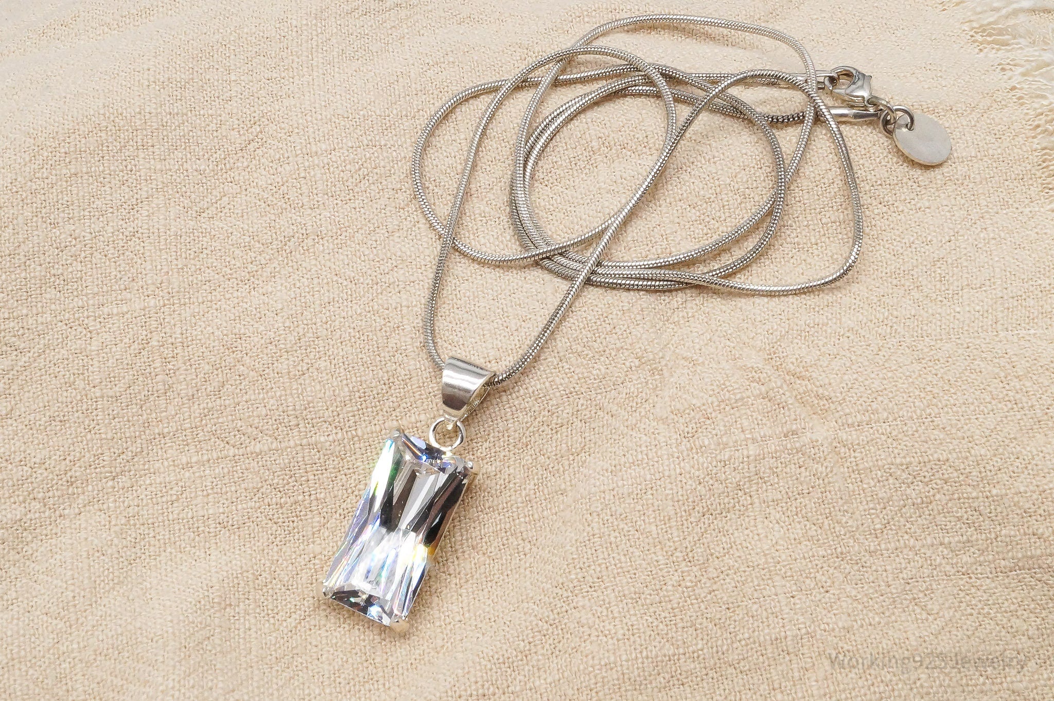 Vintage Large Cubic Zirconia Sterling Silver Necklace 24"