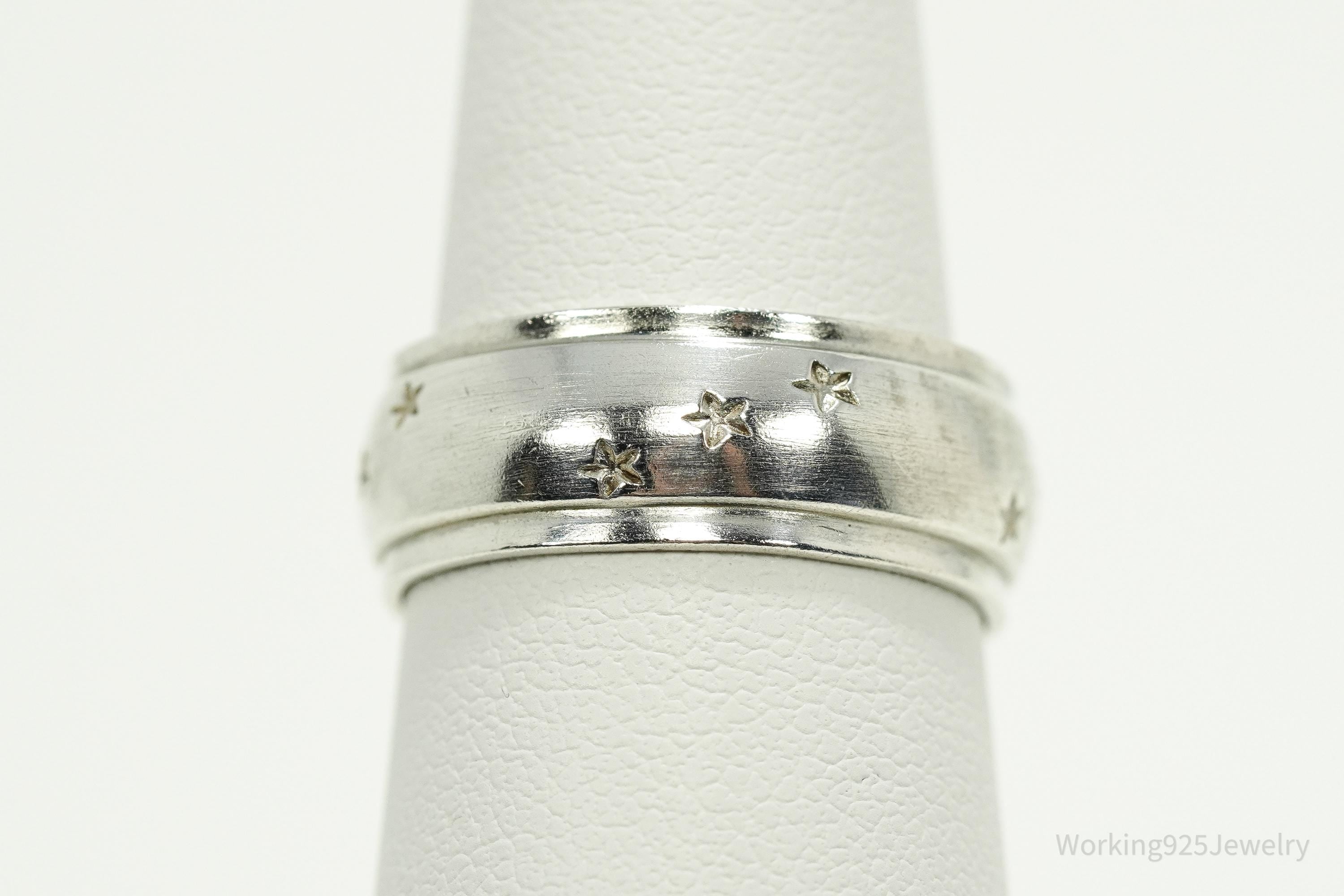 Antique Stars Pattern Sterling Silver Band Ring - Size 7.25